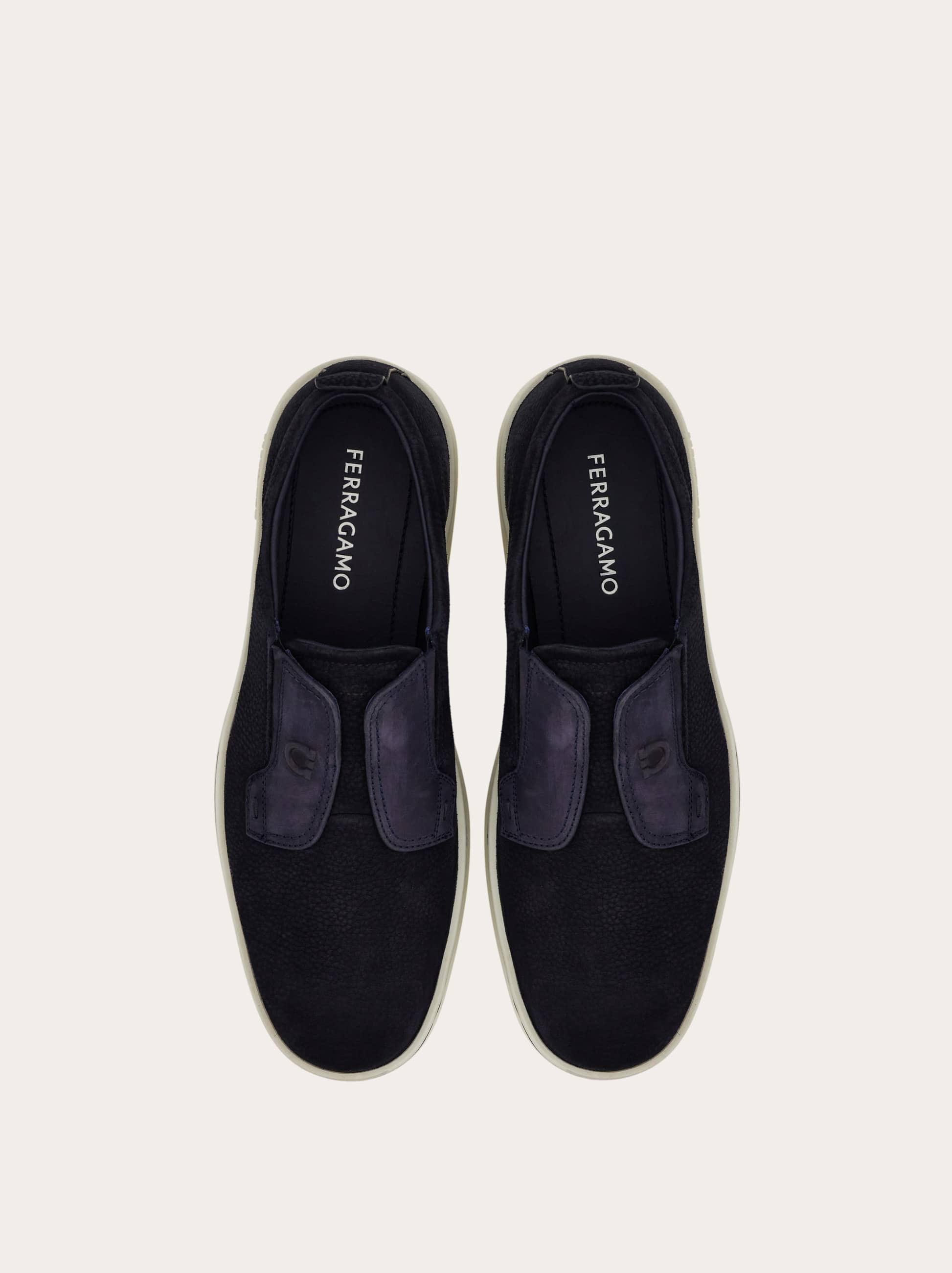 Ferragamo Navy Blue Laceless Sneakers In Blue