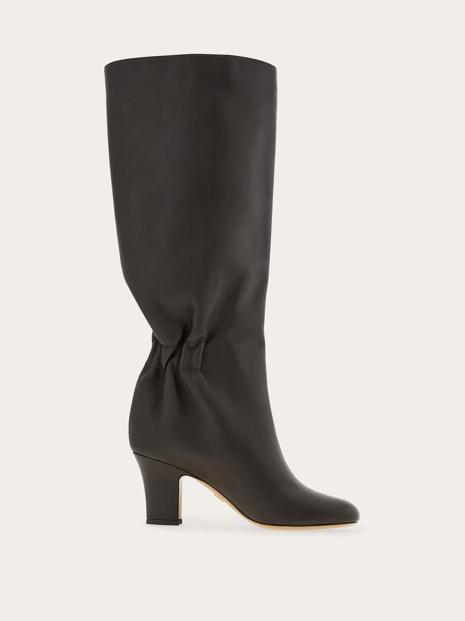 Ferragamo Knee Boot With Ruched Detail In Black