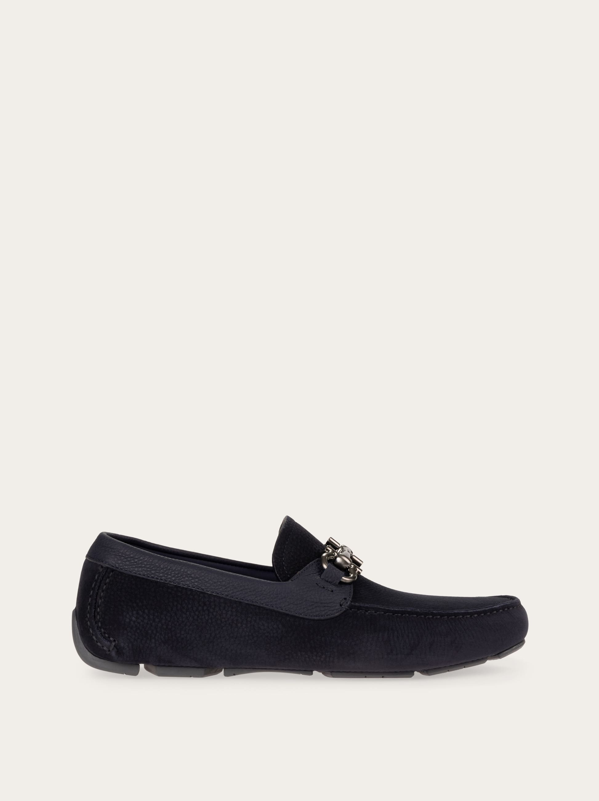 Ferragamo Navy Gancini Ornament Driver Loafers