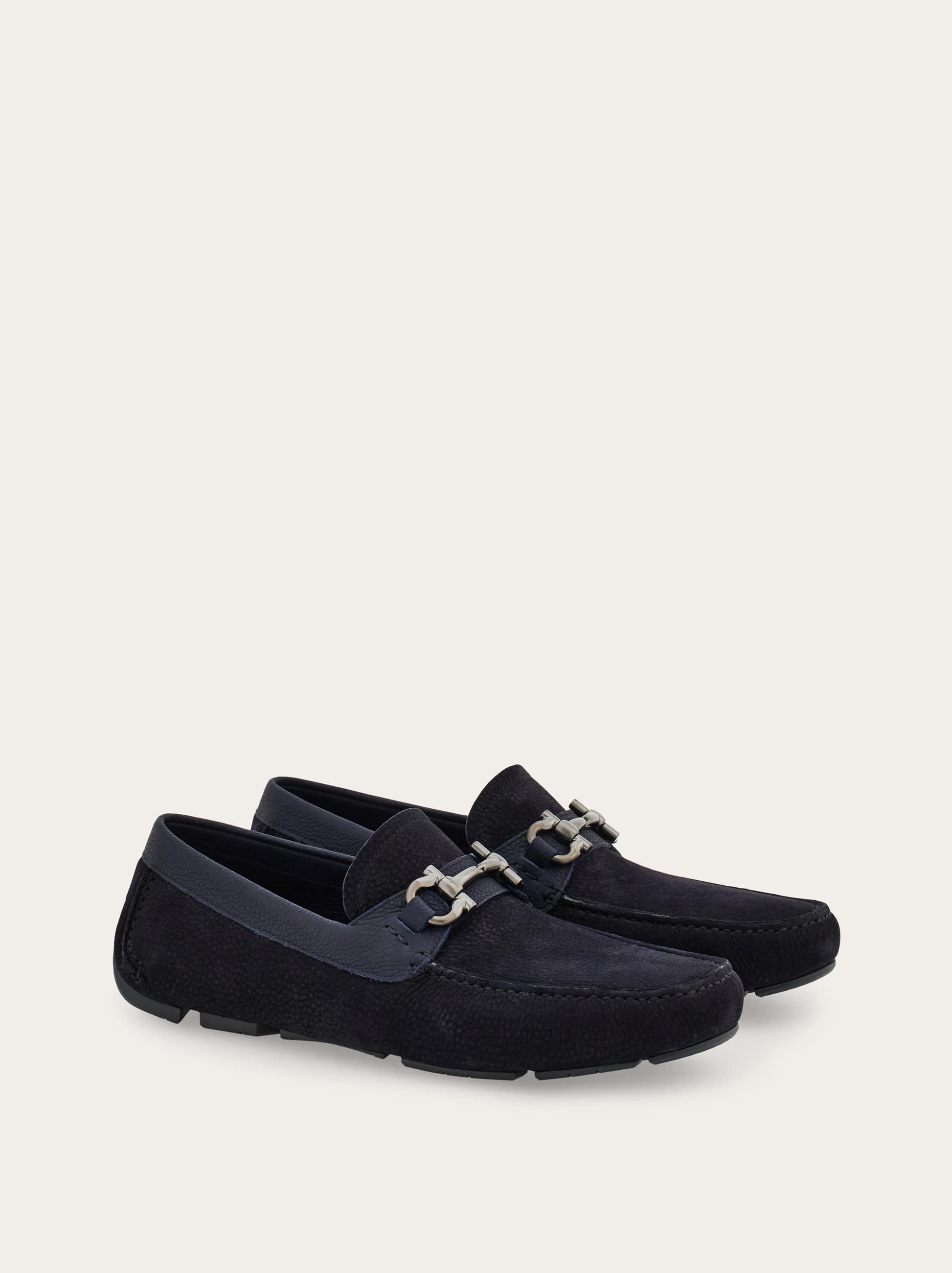 Ferragamo Navy Gancini Ornament Driver Loafers