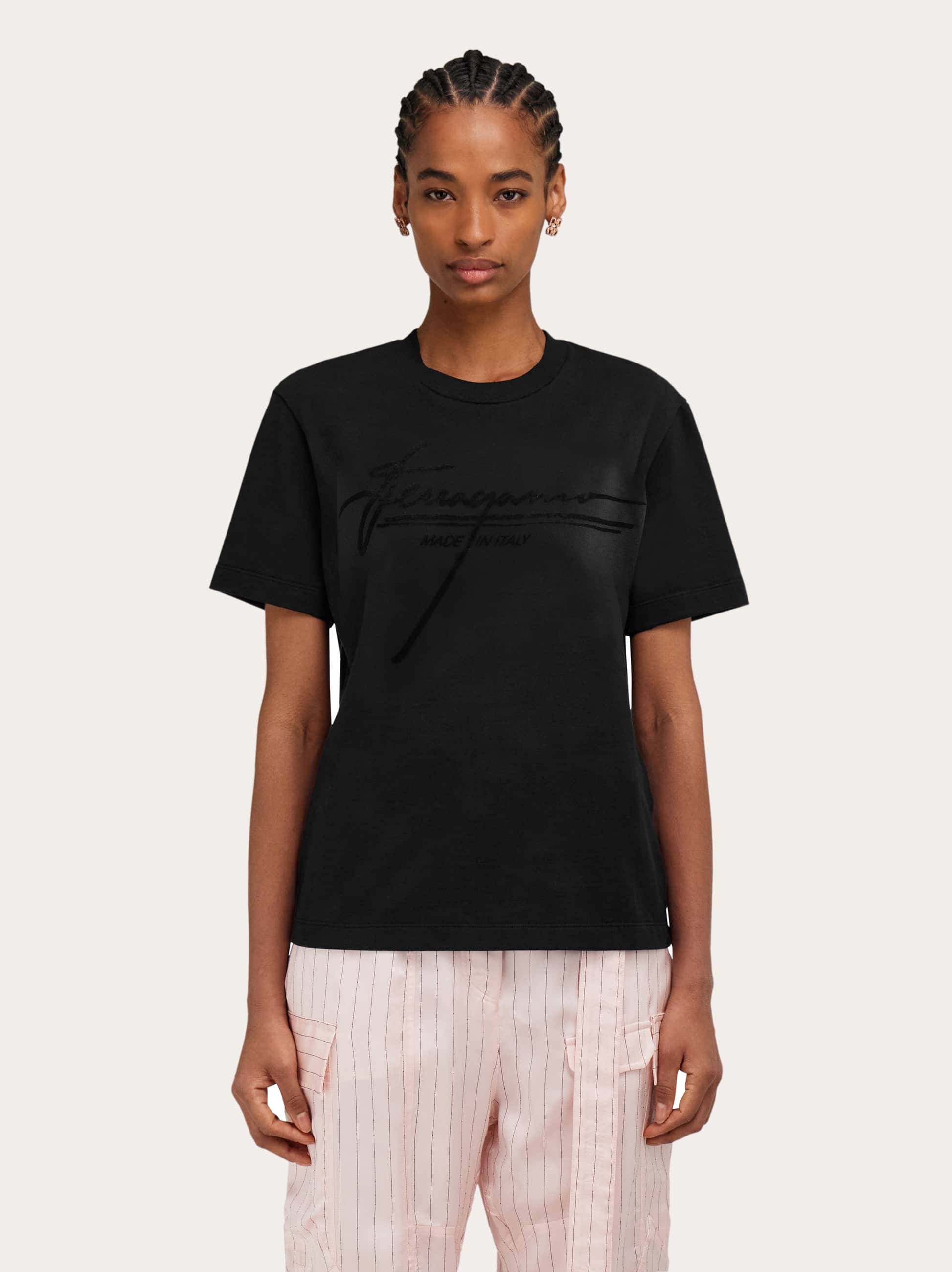 Ferragamo T-shirt With Signature Detail In Black