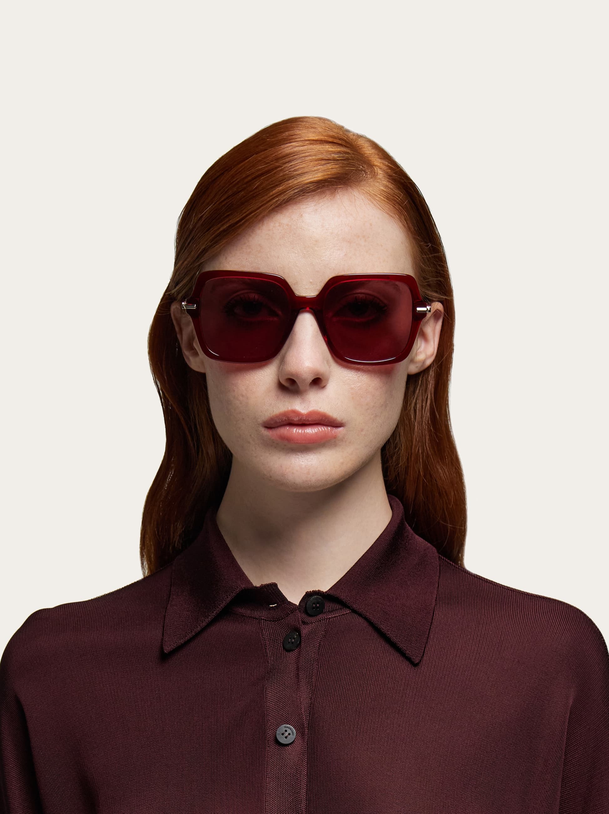  Ferragamo Women Square Frame Sunglasses Red 