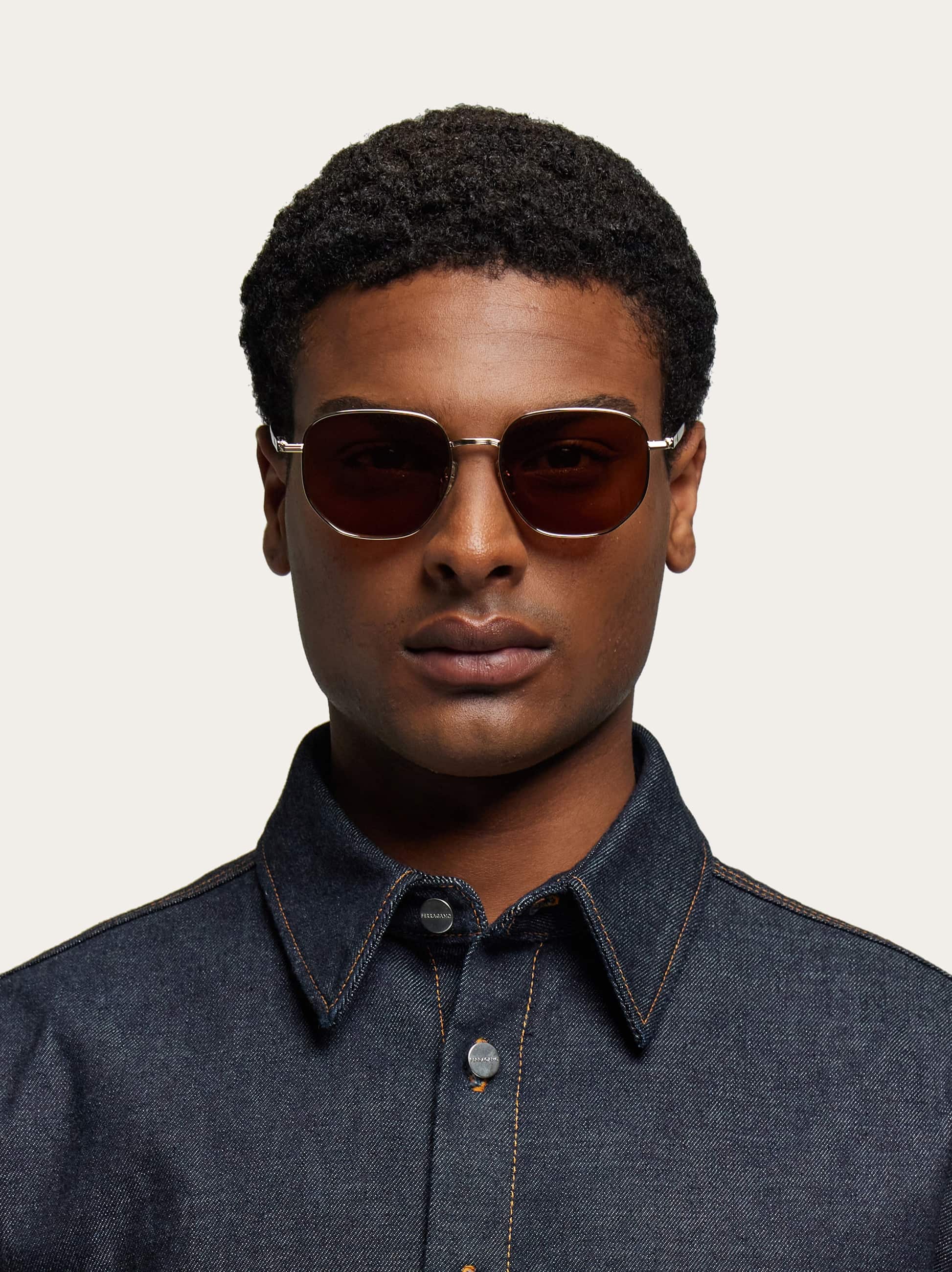  Ferragamo Men Rectangular Frame Sunglasses Gold 