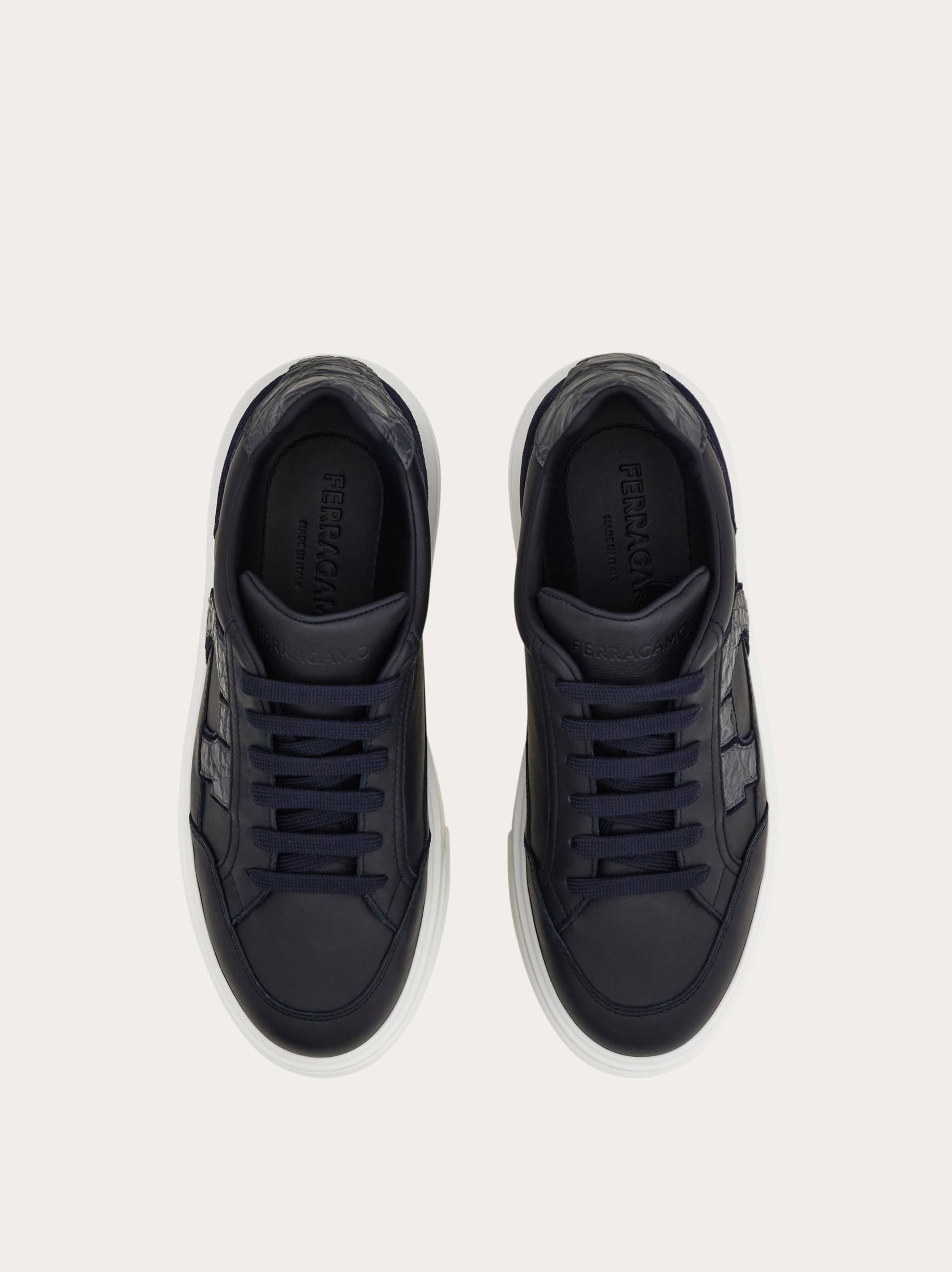 Ferragamo Low Top Sneaker With Gancini Ornament In Black