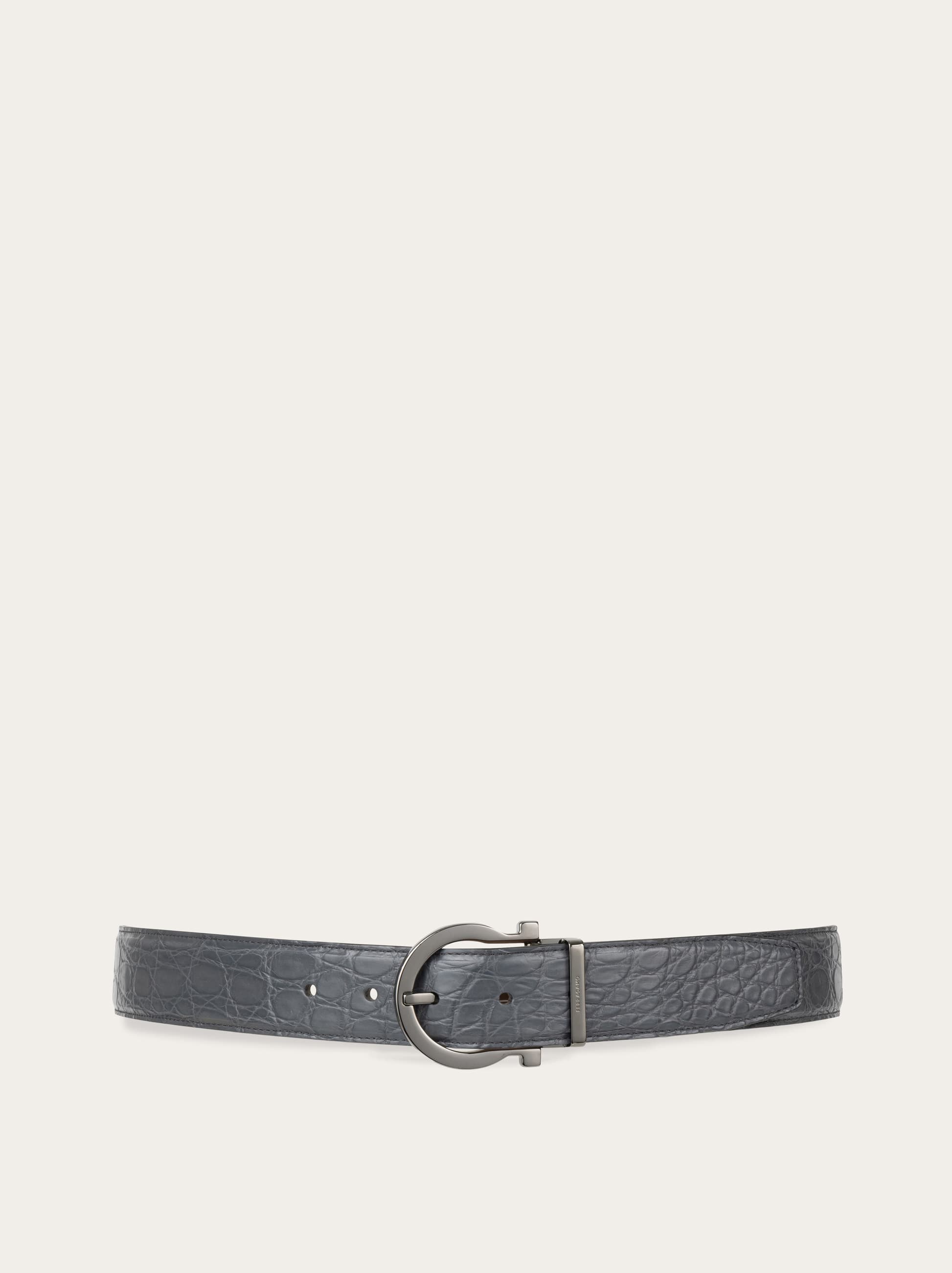 Ferragamo Adjustable Gancini Belt In Gray