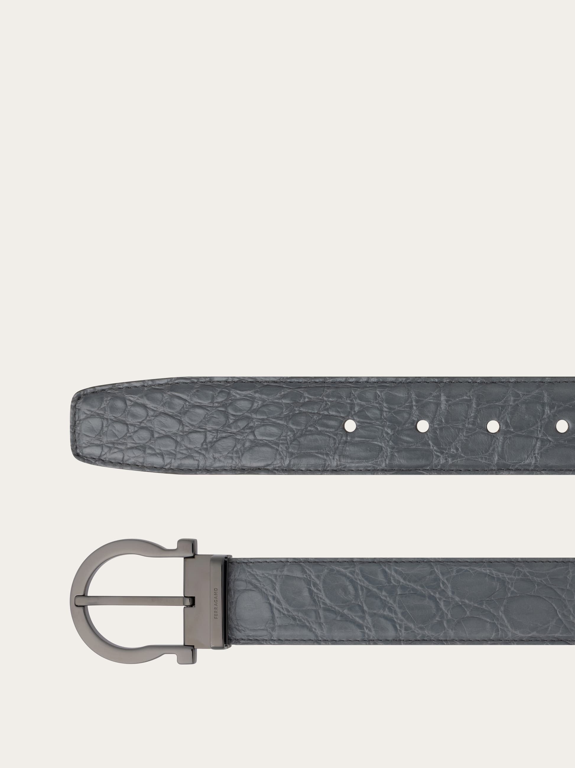 Ferragamo Adjustable Gancini Belt In Gray