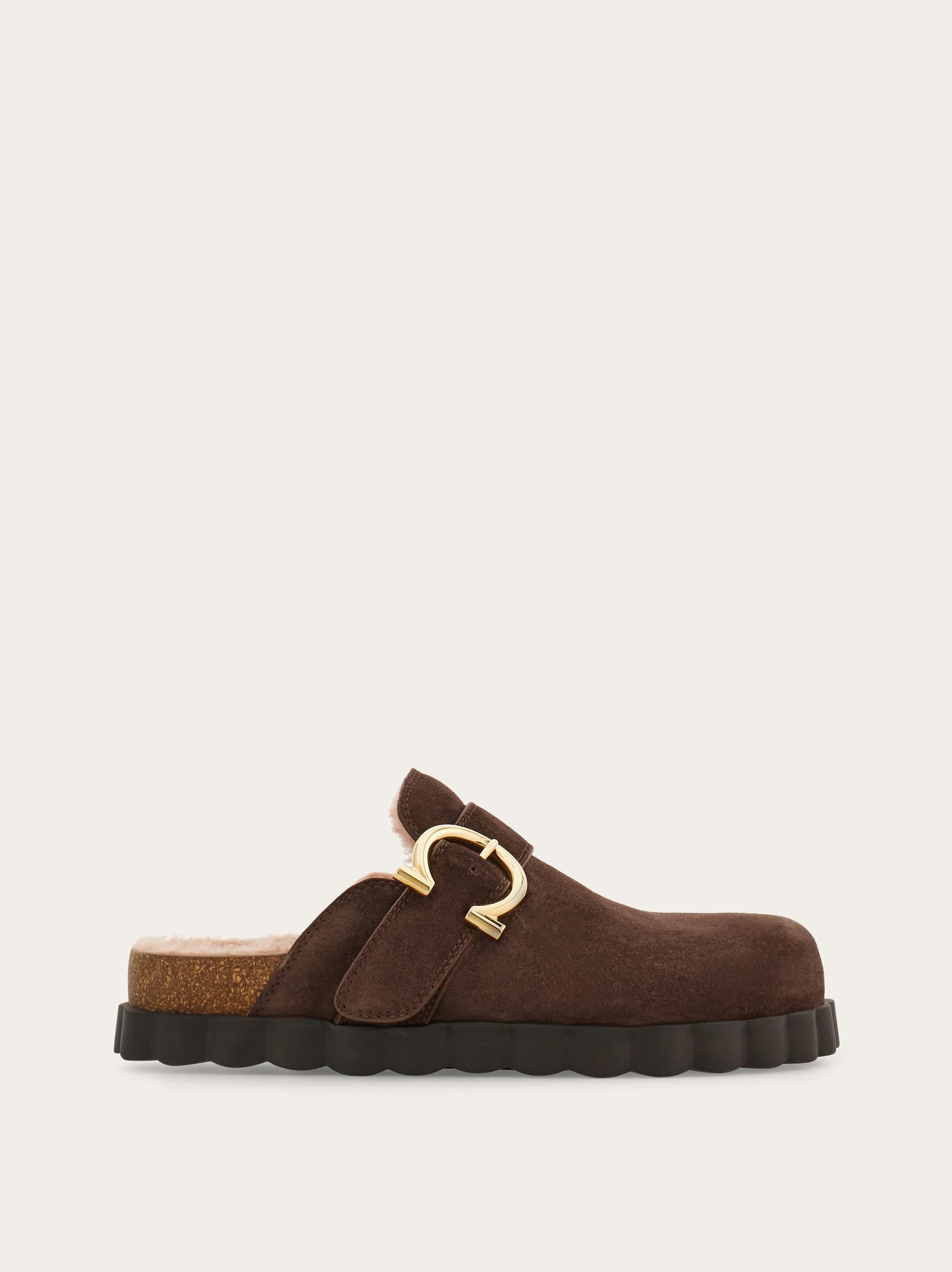 Ferragamo Gancini Clog With Rippled Sole Detail In Brown