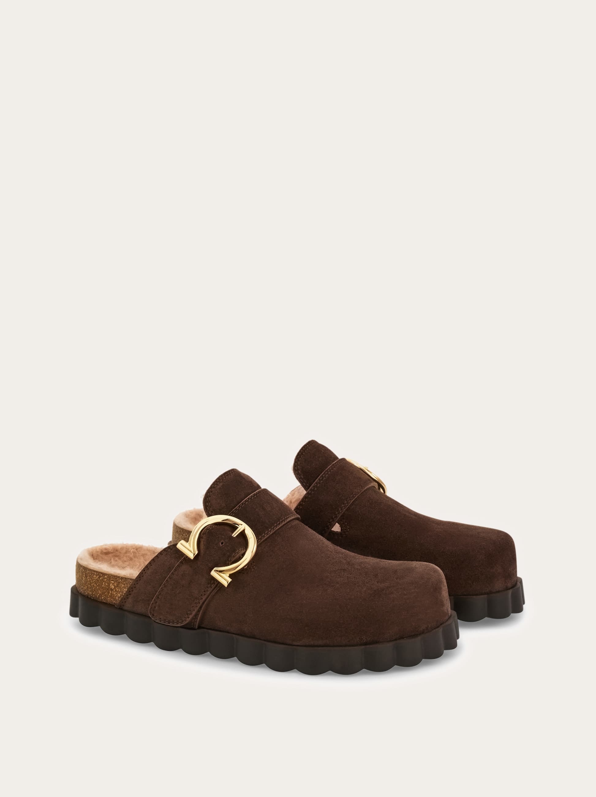 Ferragamo Gancini Clog With Rippled Sole Detail In Brown