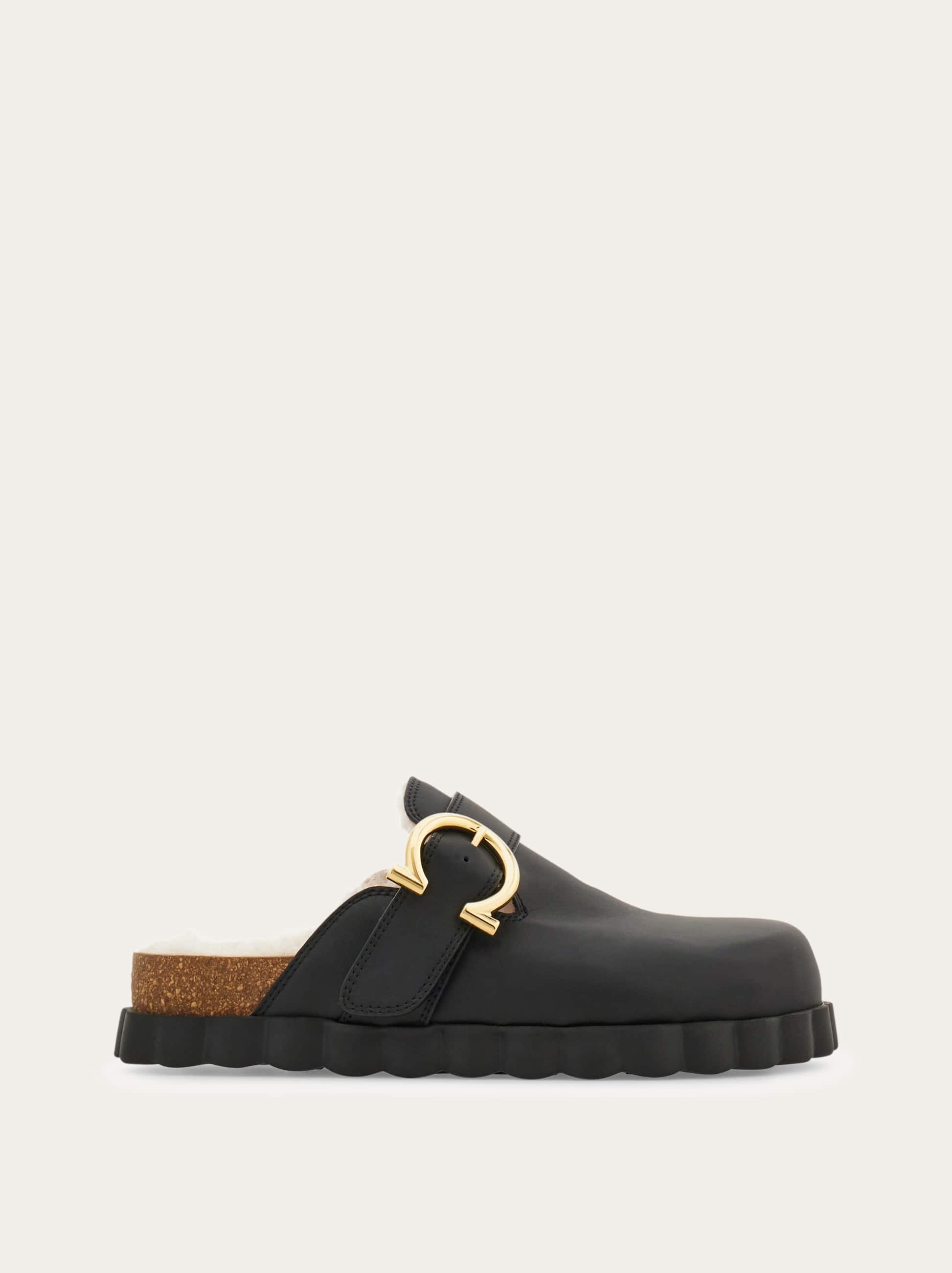 Ferragamo Gancini Clog With Rippled Sole Detail In Black