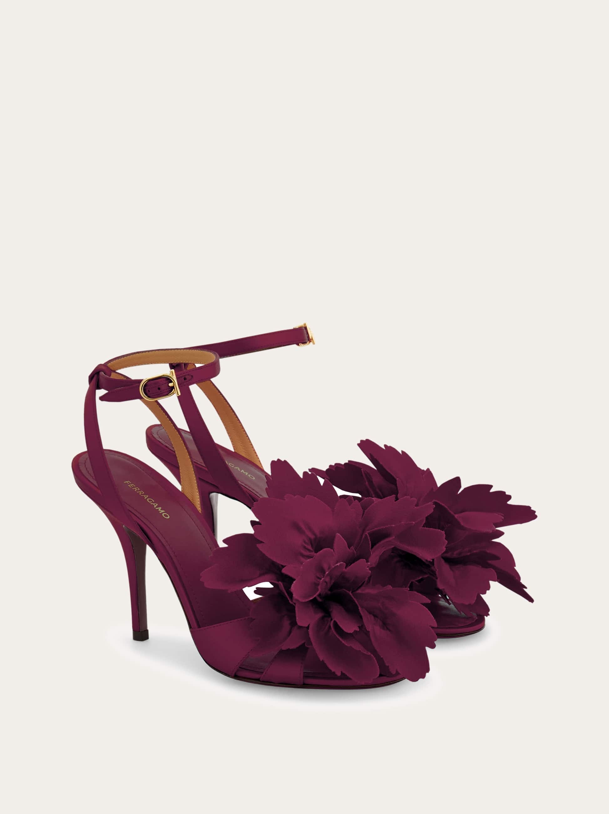 Ferragamo Flower Embellished High Heel Sandal In Purple