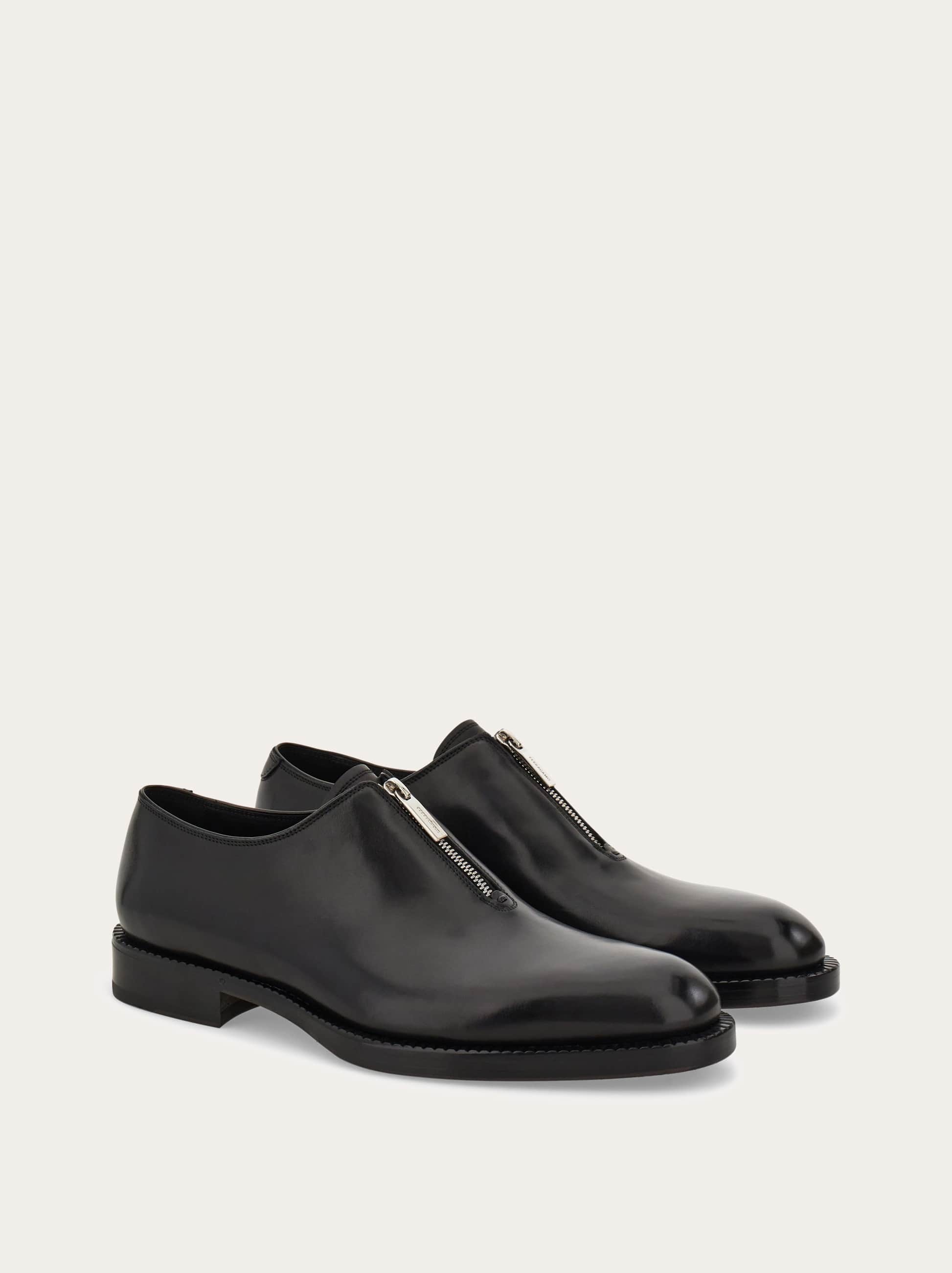Ferragamo Derby Shoe With Zip Detail In Black