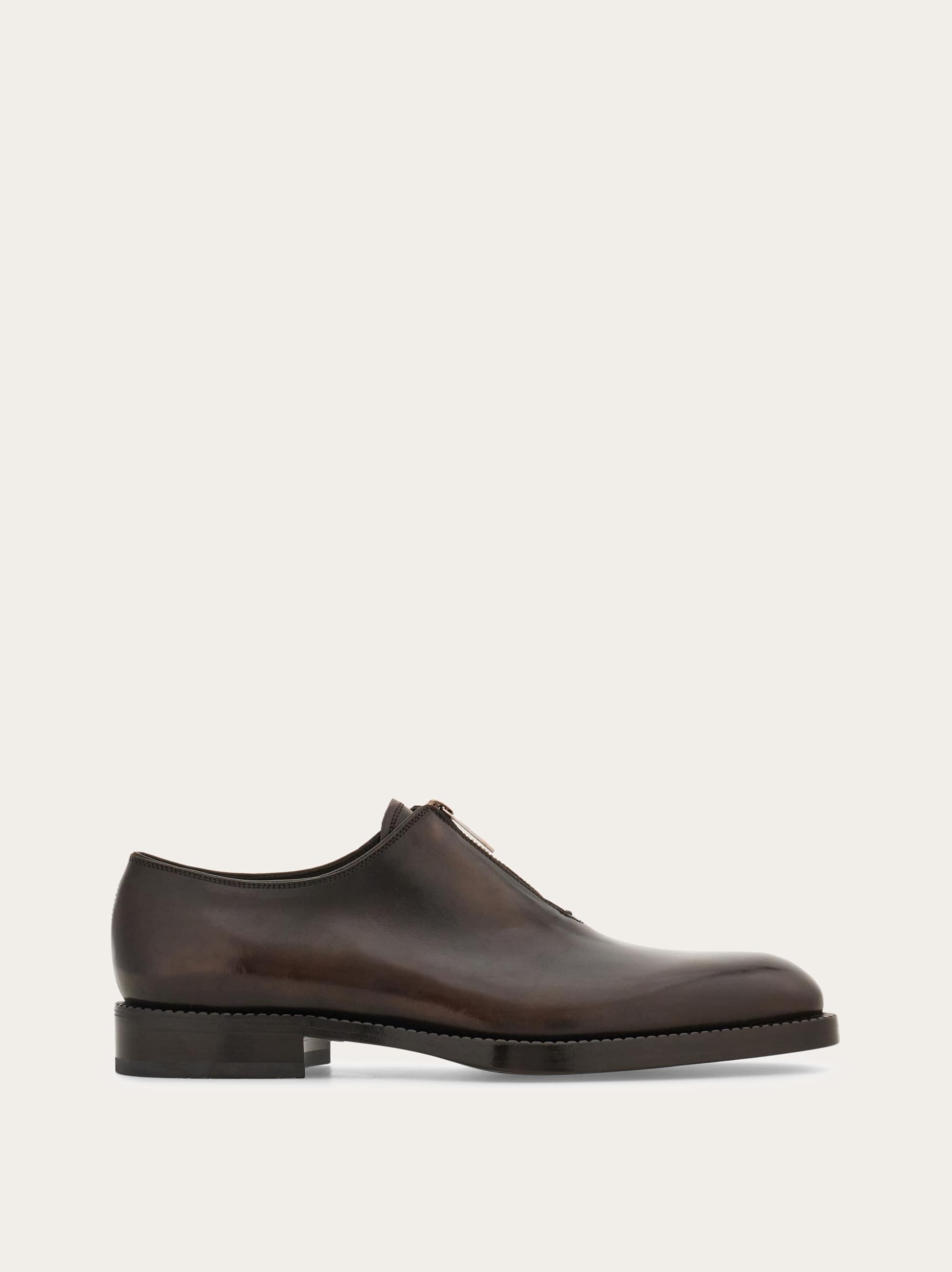 Ferragamo Derby Shoe With Zip Detail In Brown