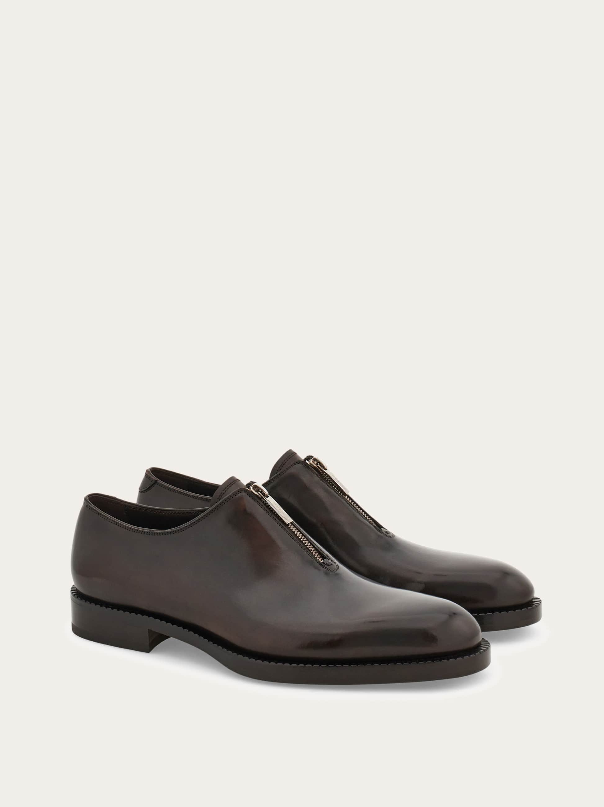 Ferragamo Derby Shoe With Zip Detail In Brown