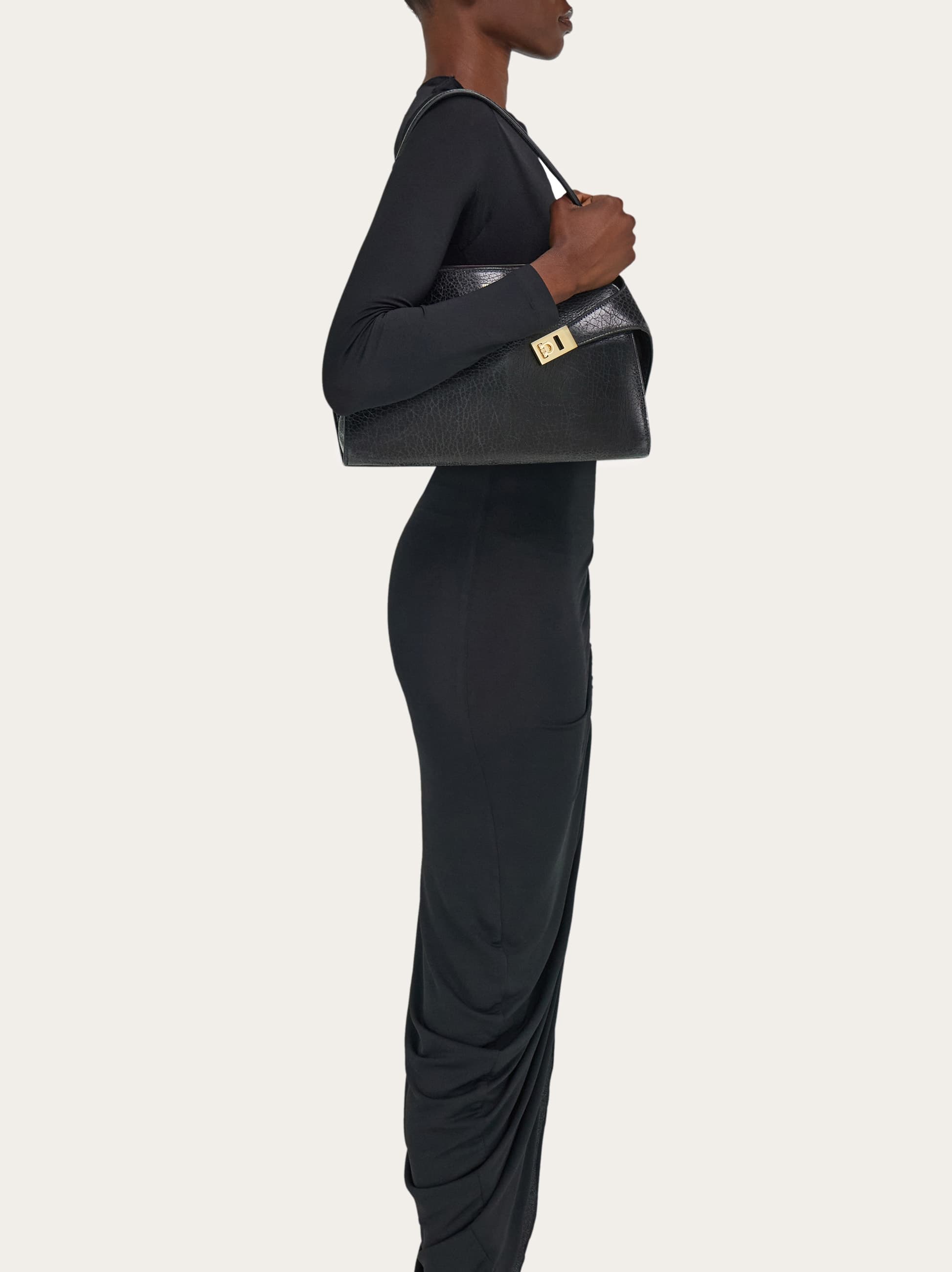 Ferragamo Hug Soft Bicolor Shoulder Bag (m) In Black