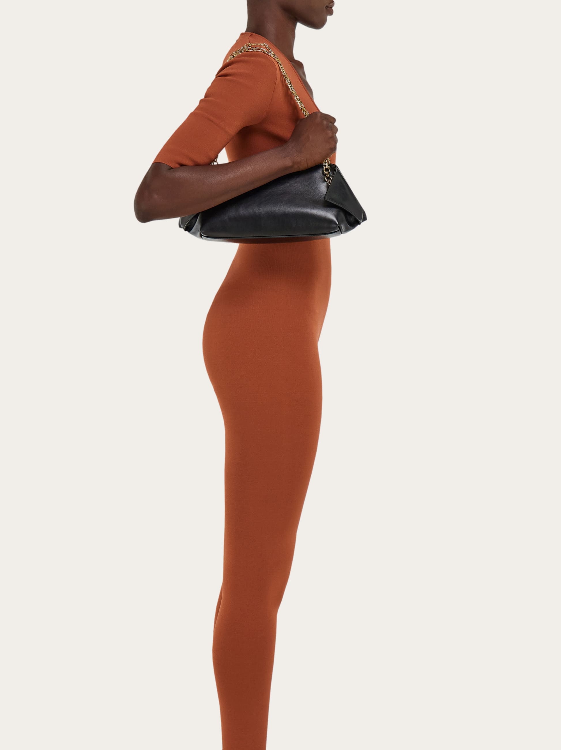 Ferragamo Brown Shoulder Bag With Logo Strap And Logo Lettering On The Front In Leather Woman In Black