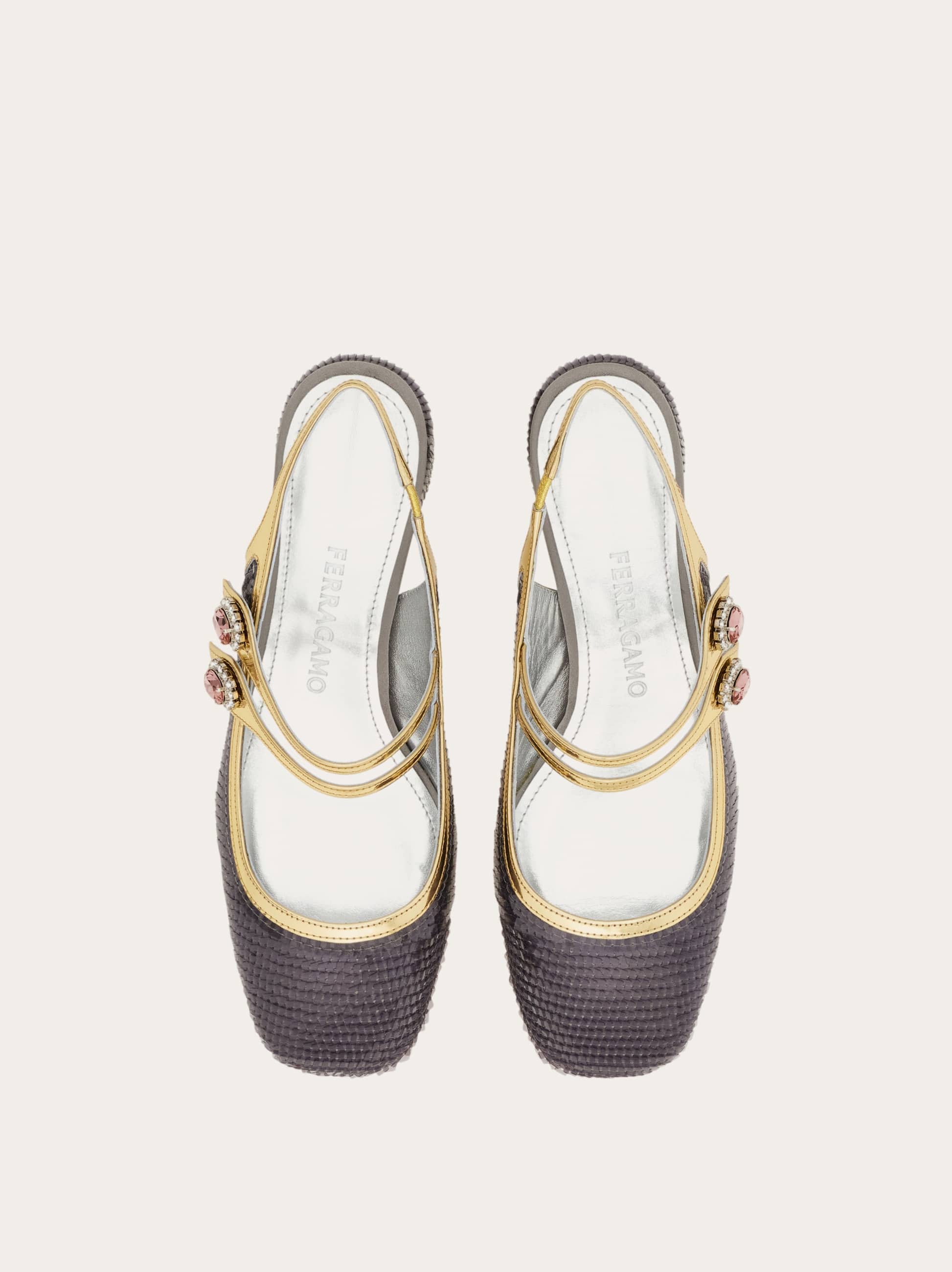  Ferragamo Damen Slingback Mit Kristallen Silber Größe 36 