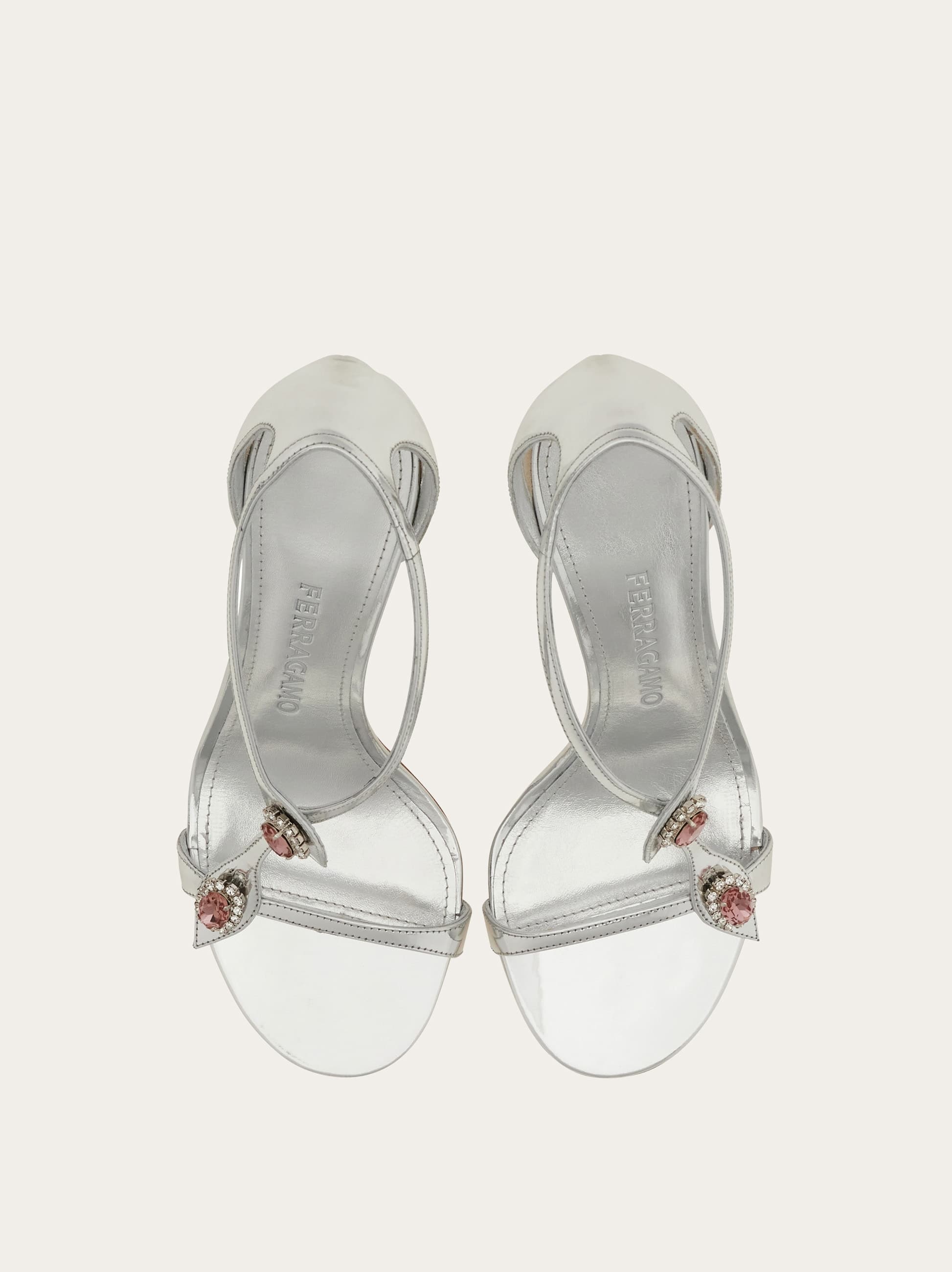  Ferragamo Damen Sandale Mit Kristallen Silber Größe 35.5 