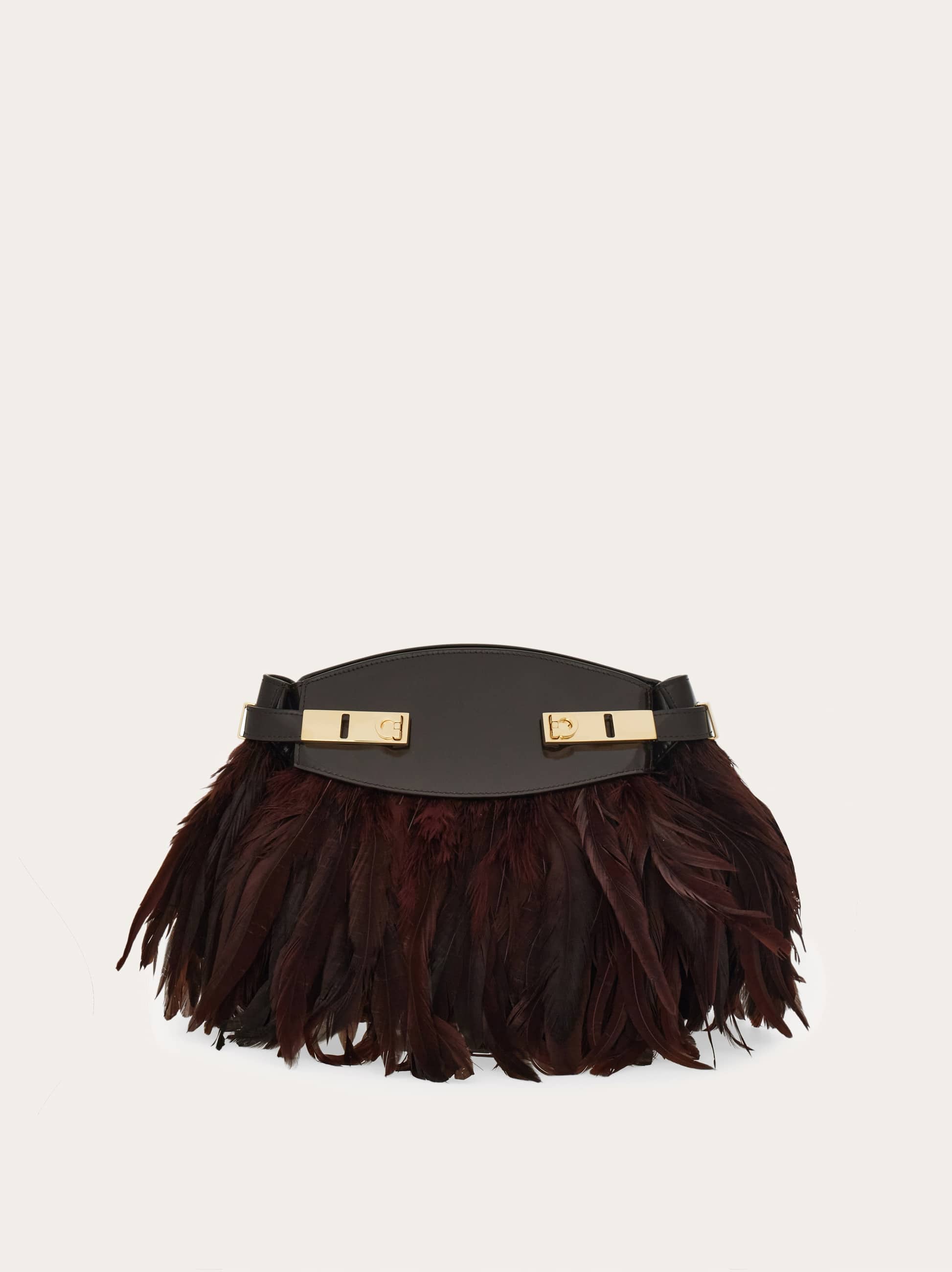 Ferragamo Hug Soft Crossbody Bag With Feathers (xs) In Brown