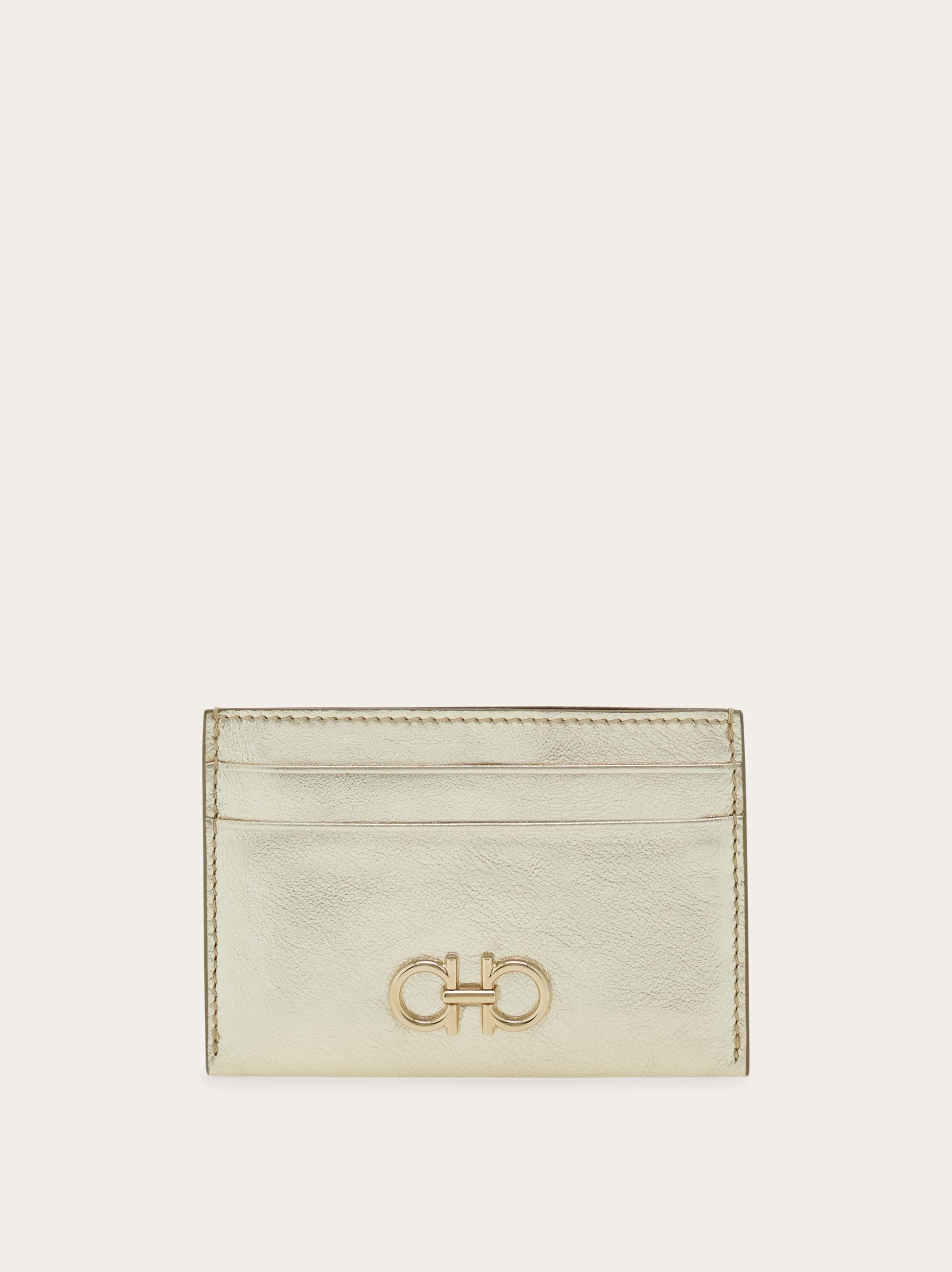 Ferragamo Gancini Credit Card Holder In Gold