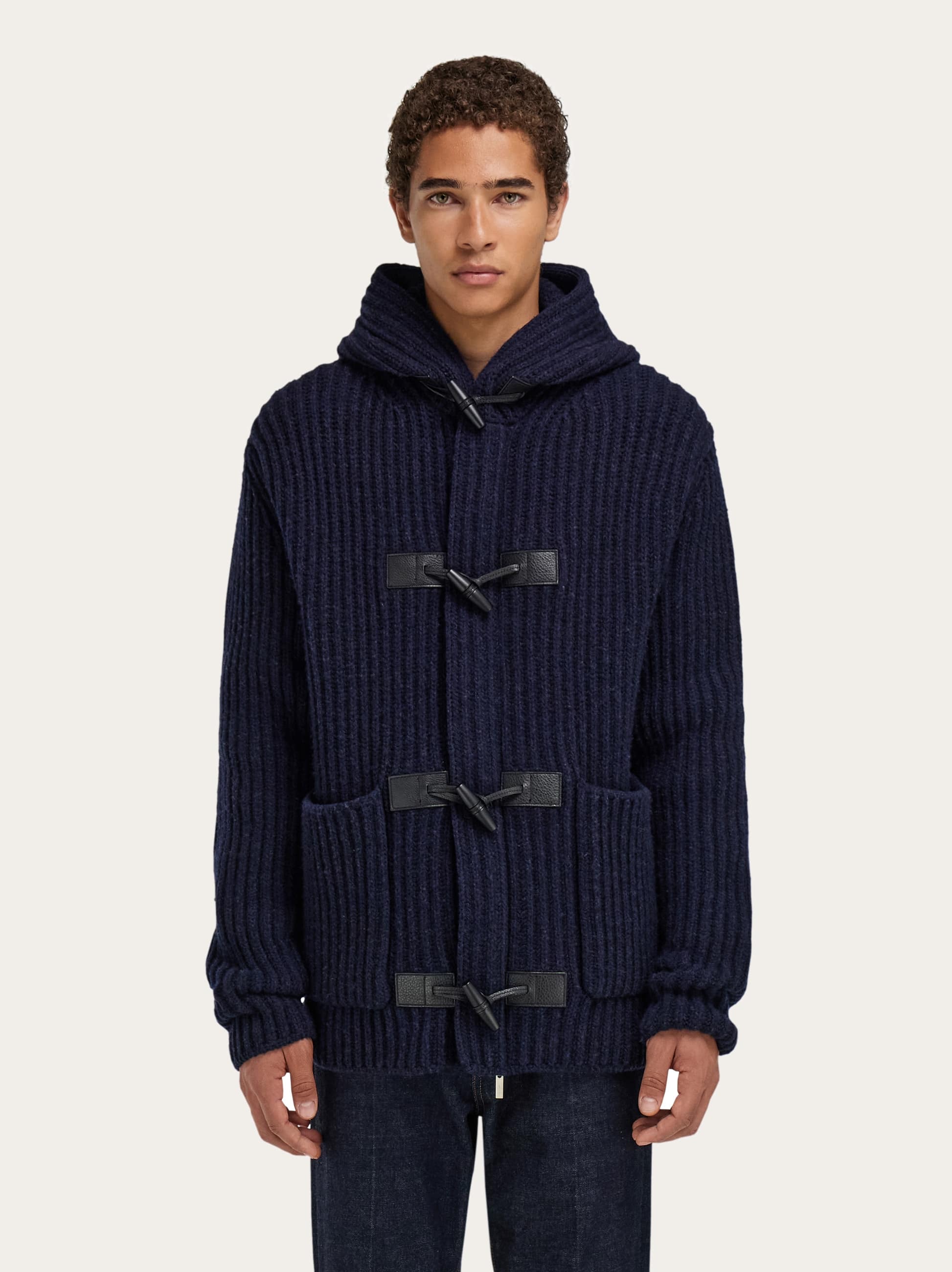  Ferragamo Herren Dufflecoat Aus Wolle Blau 