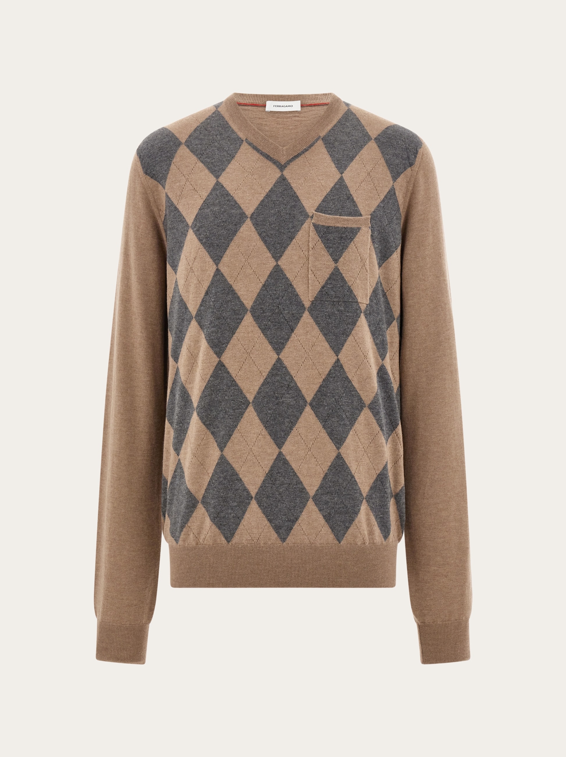 Ferragamo Uomo Maglia con scollo a V Beige