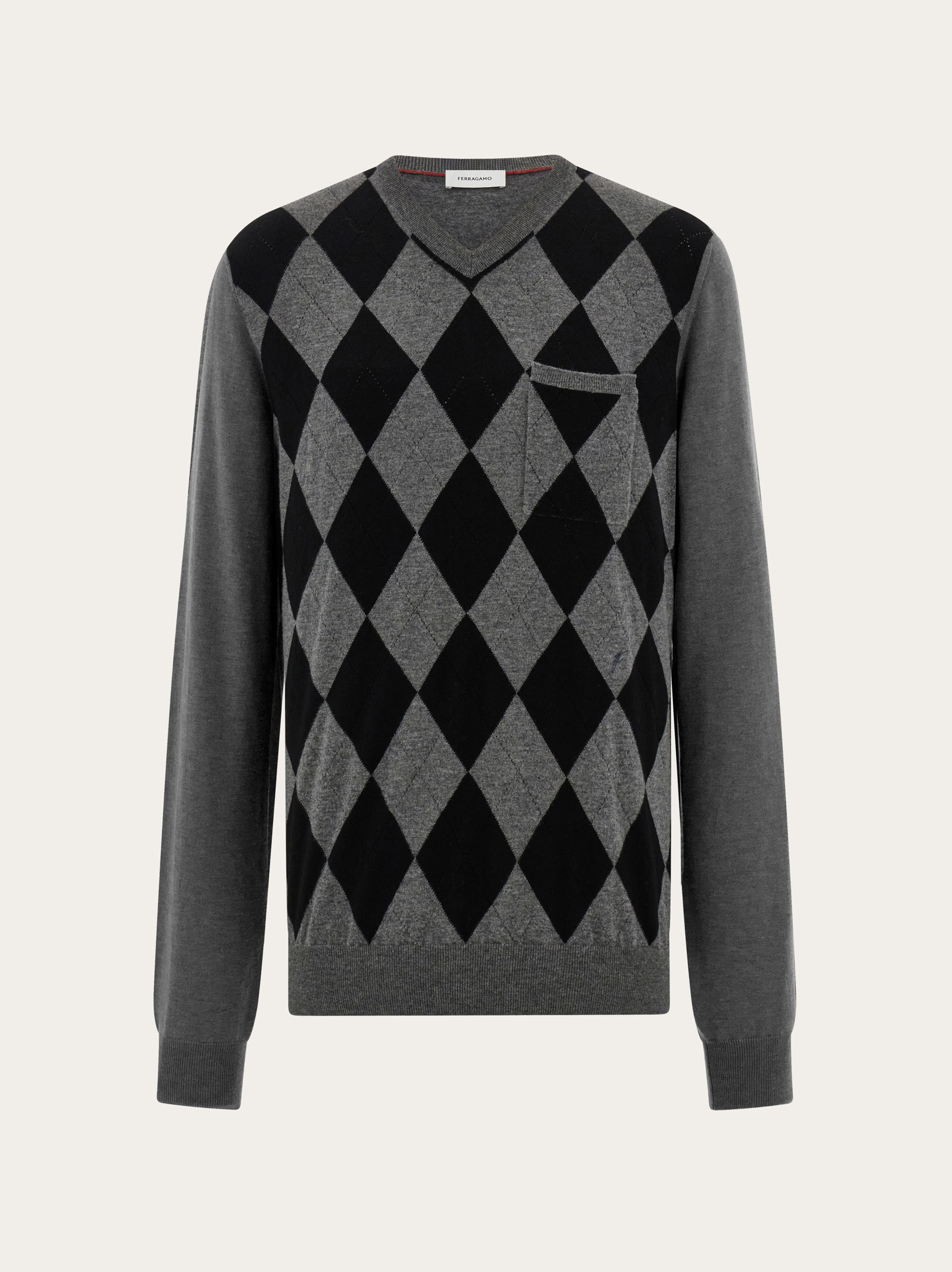 Ferragamo Argyle Pocket V-neck Sweater In Gray