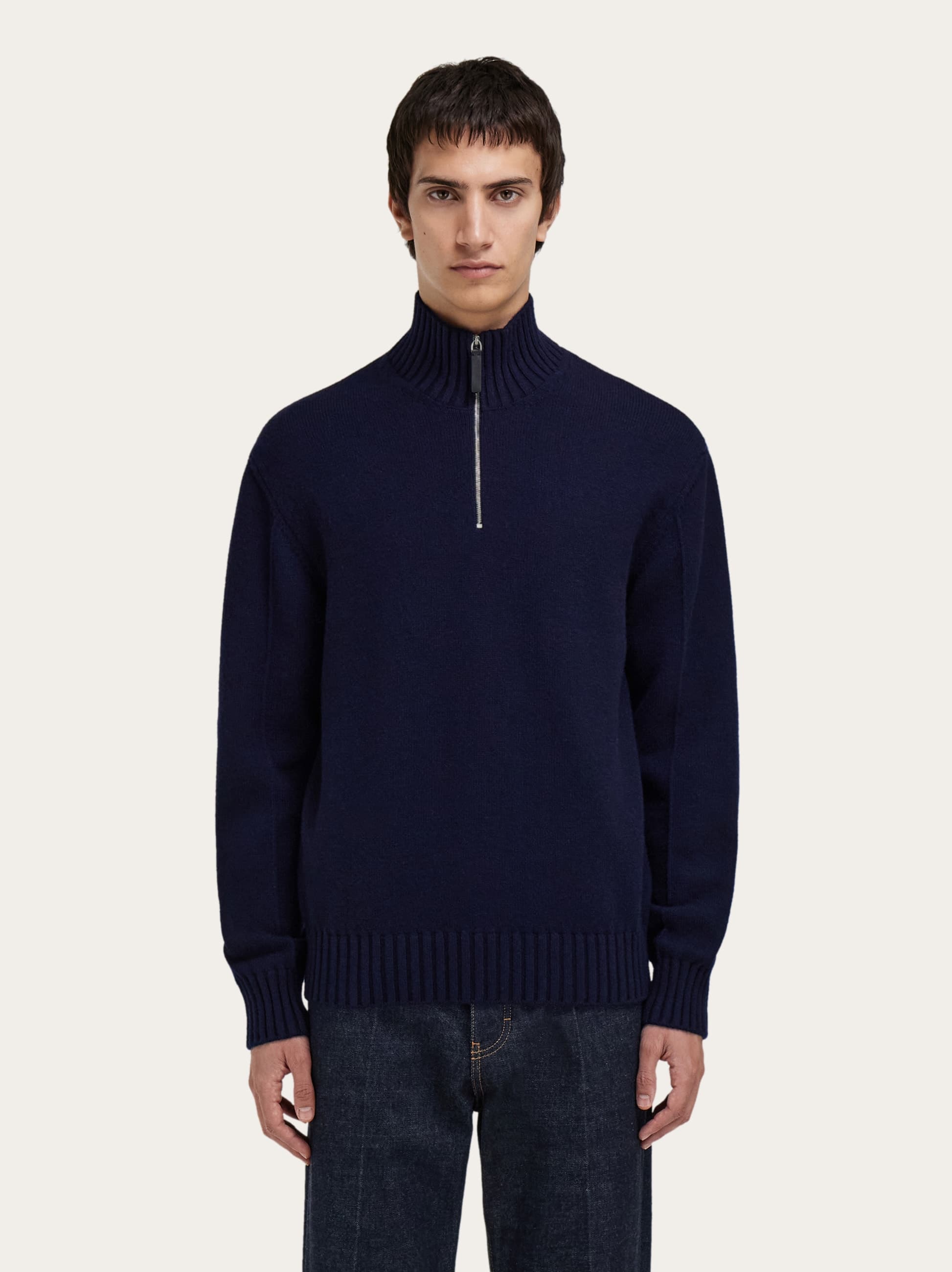 Ferragamo High Neck Cashmere Pullover In Blue