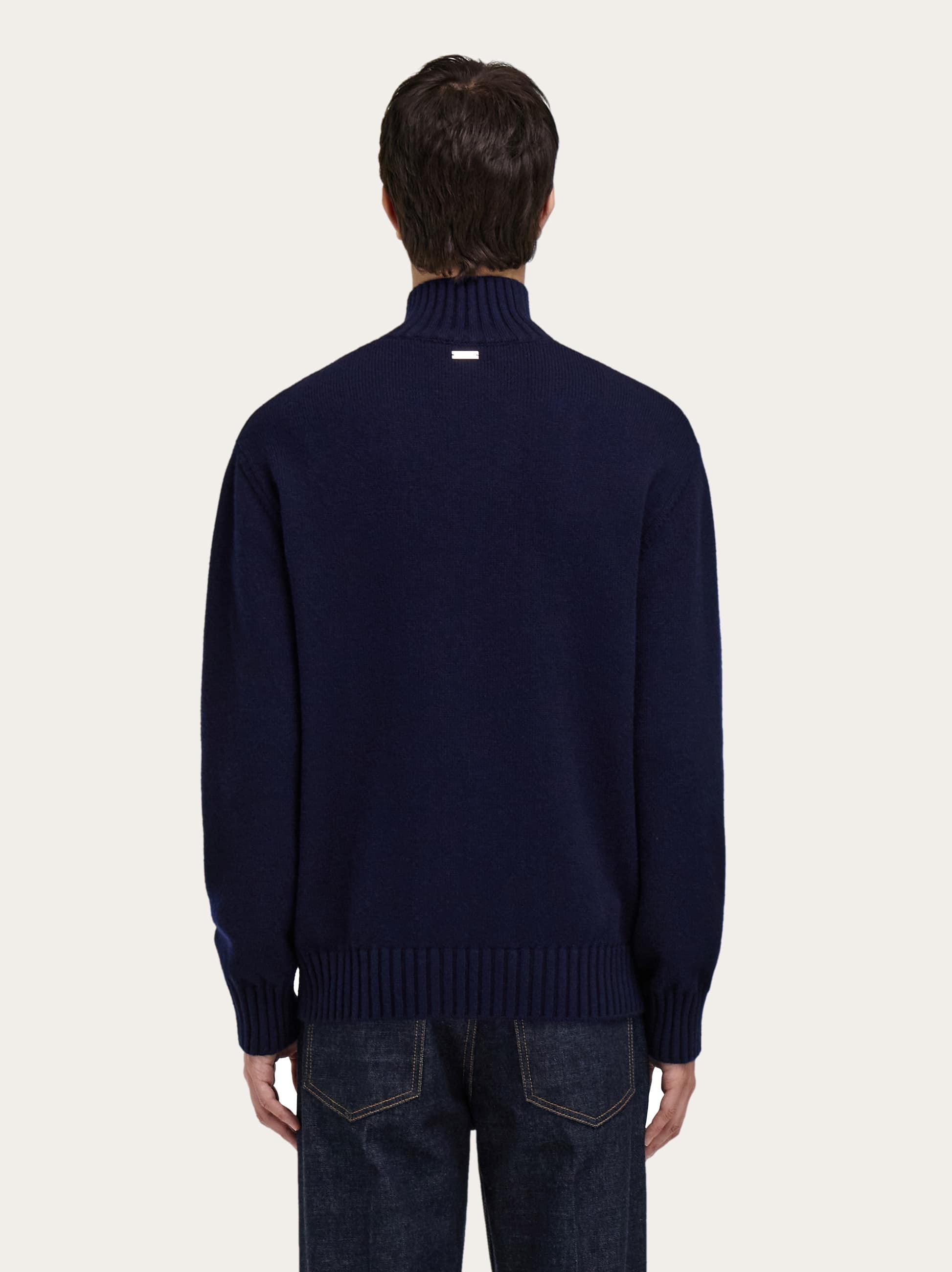  Ferragamo Men High Neck Cashmere Pullover Blue 