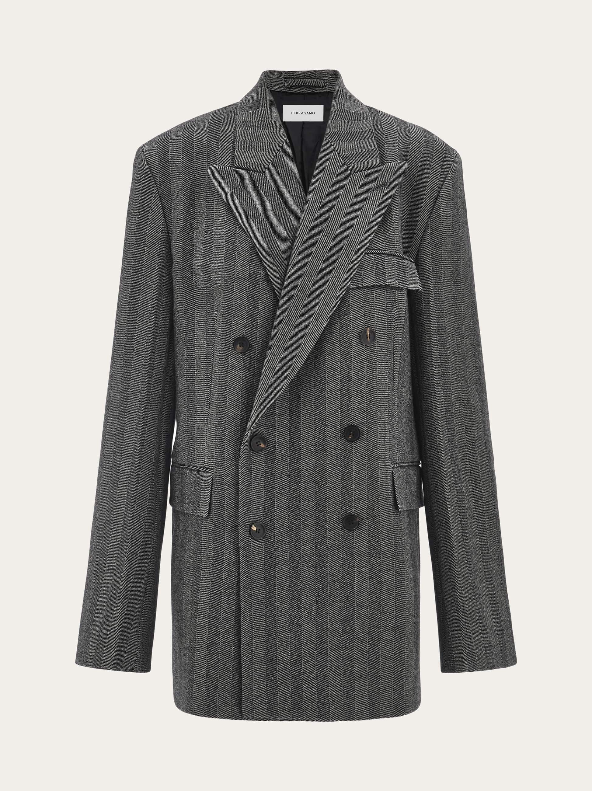 Ferragamo Herringbone Double-breasted Blazer In Gray