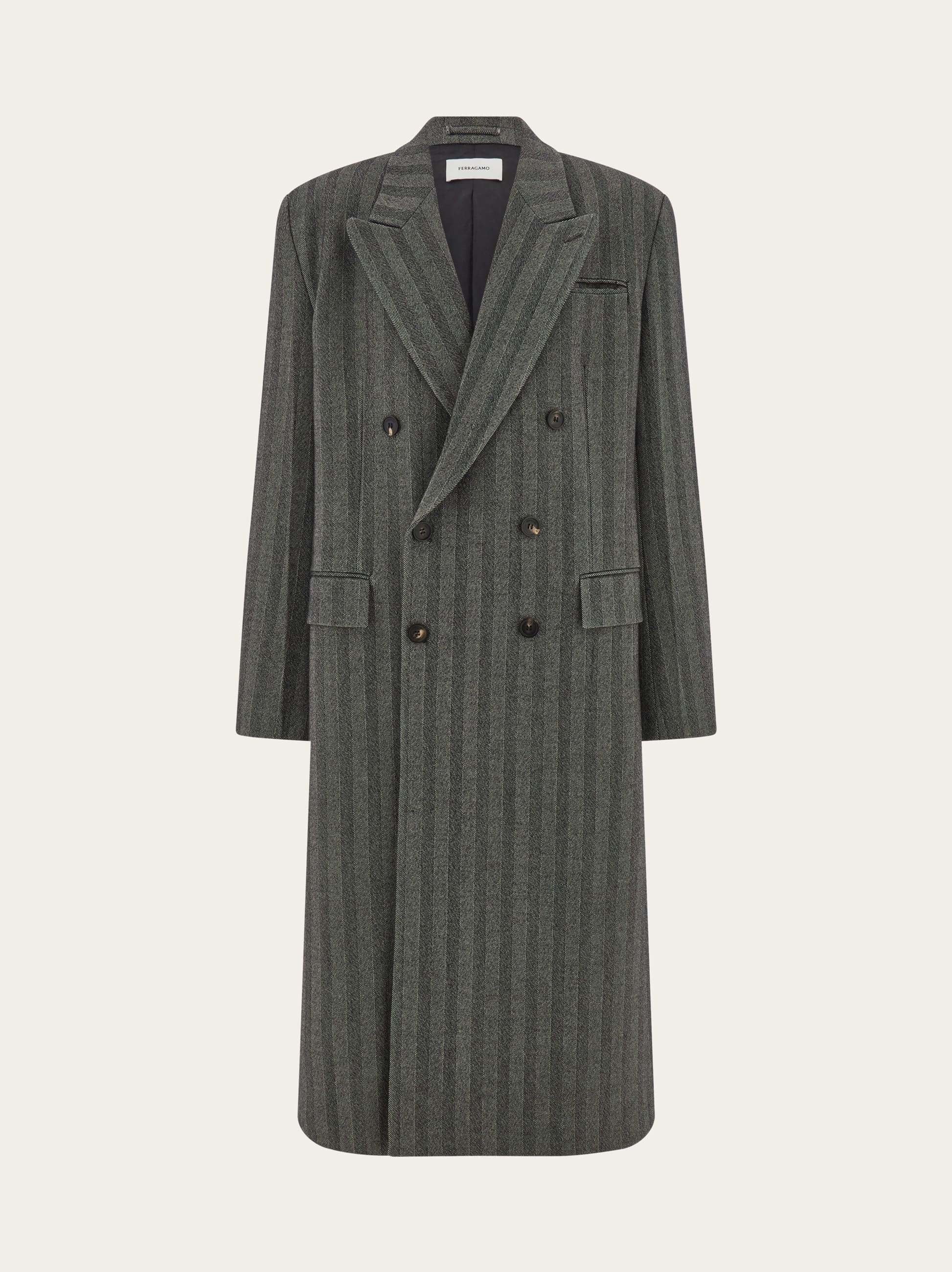 Ferragamo Double Breasted Chevron Coat In Gray