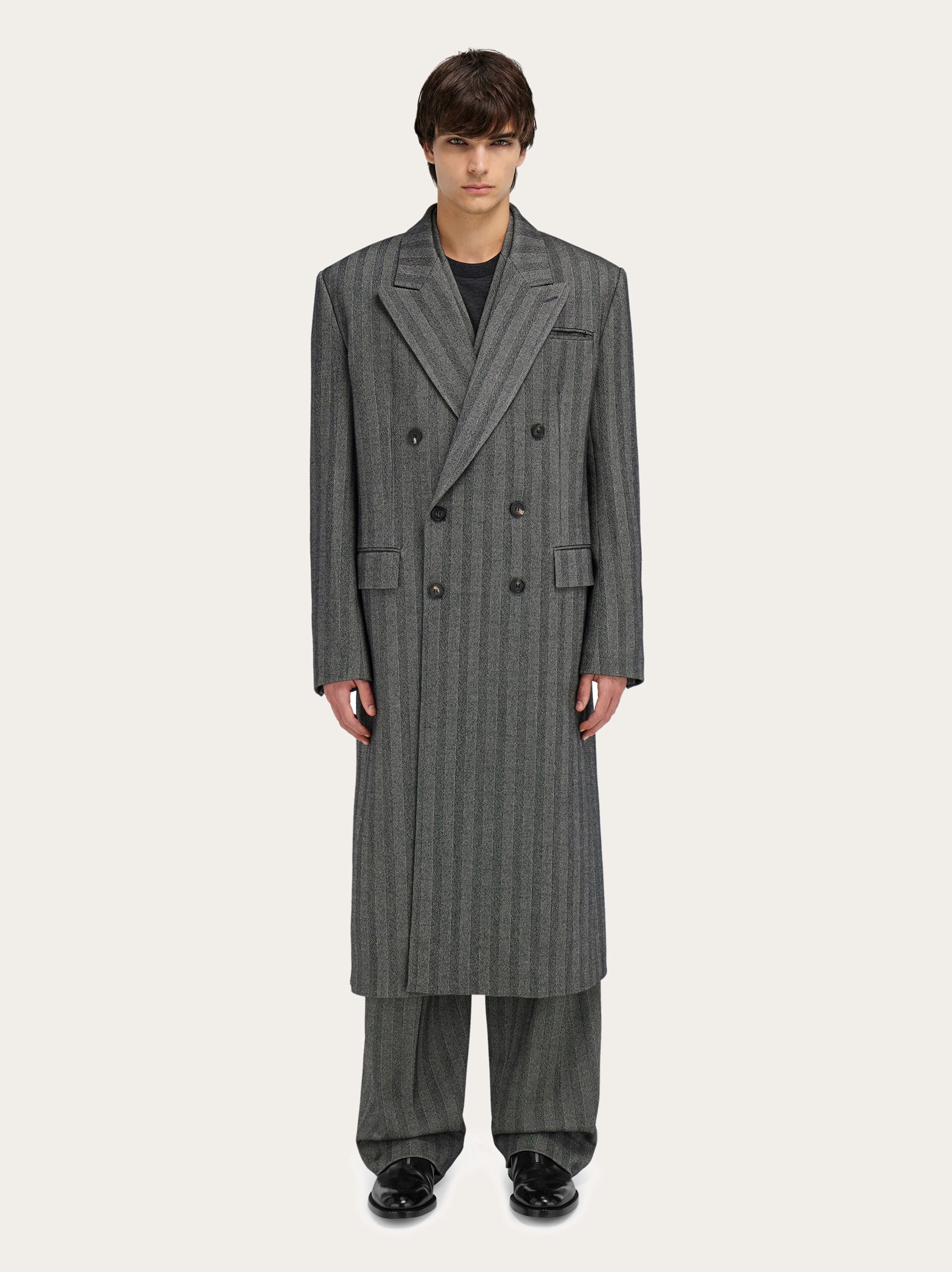 Ferragamo Double Breasted Chevron Coat In Gray