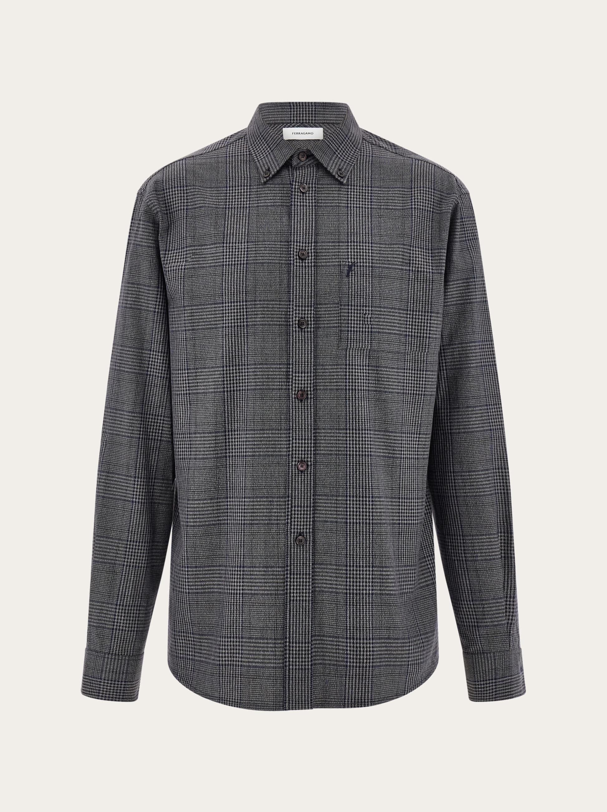 Ferragamo Checked Embroidered Shirt In Black
