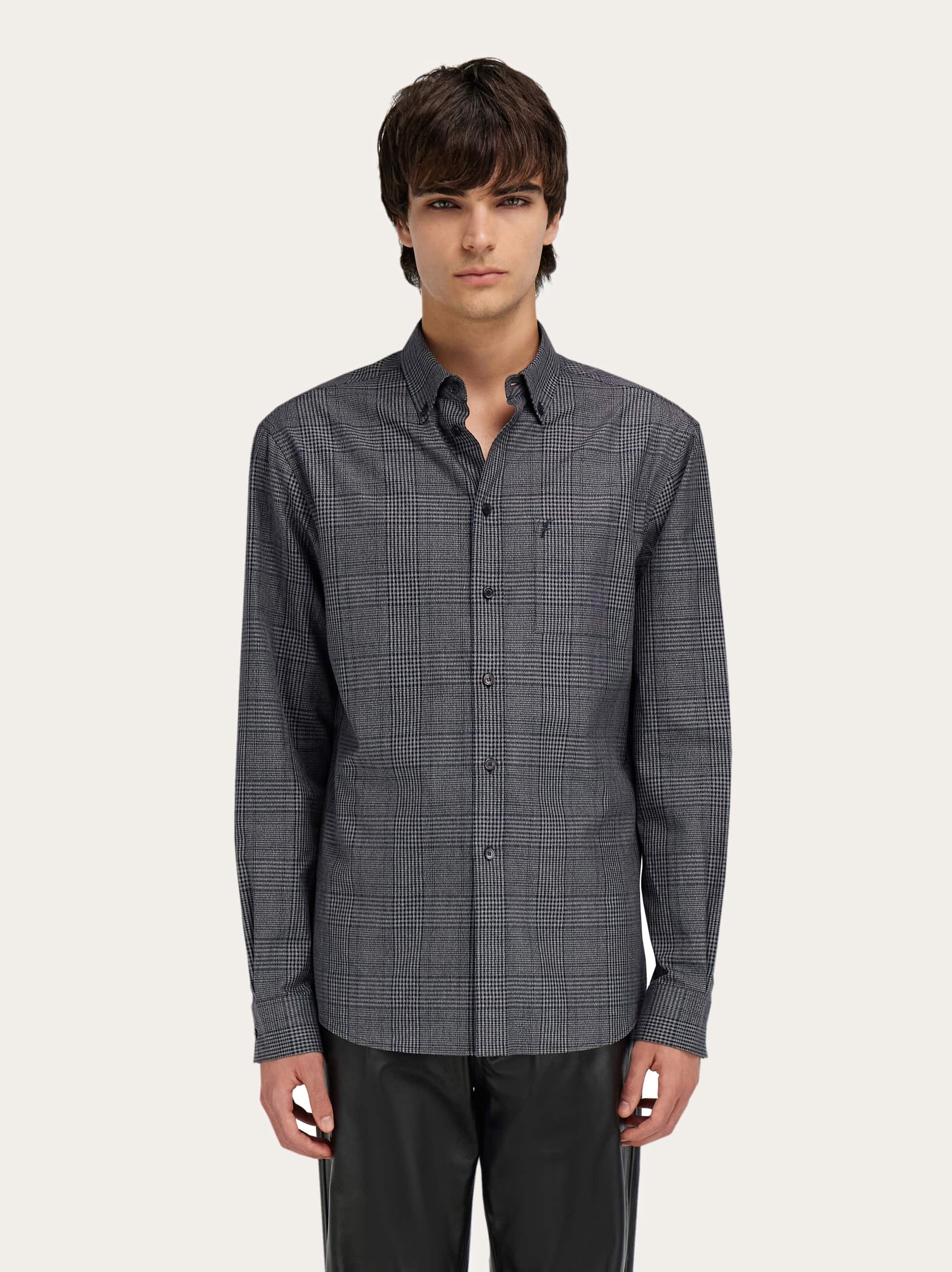 Ferragamo Checked Embroidered Shirt In Black