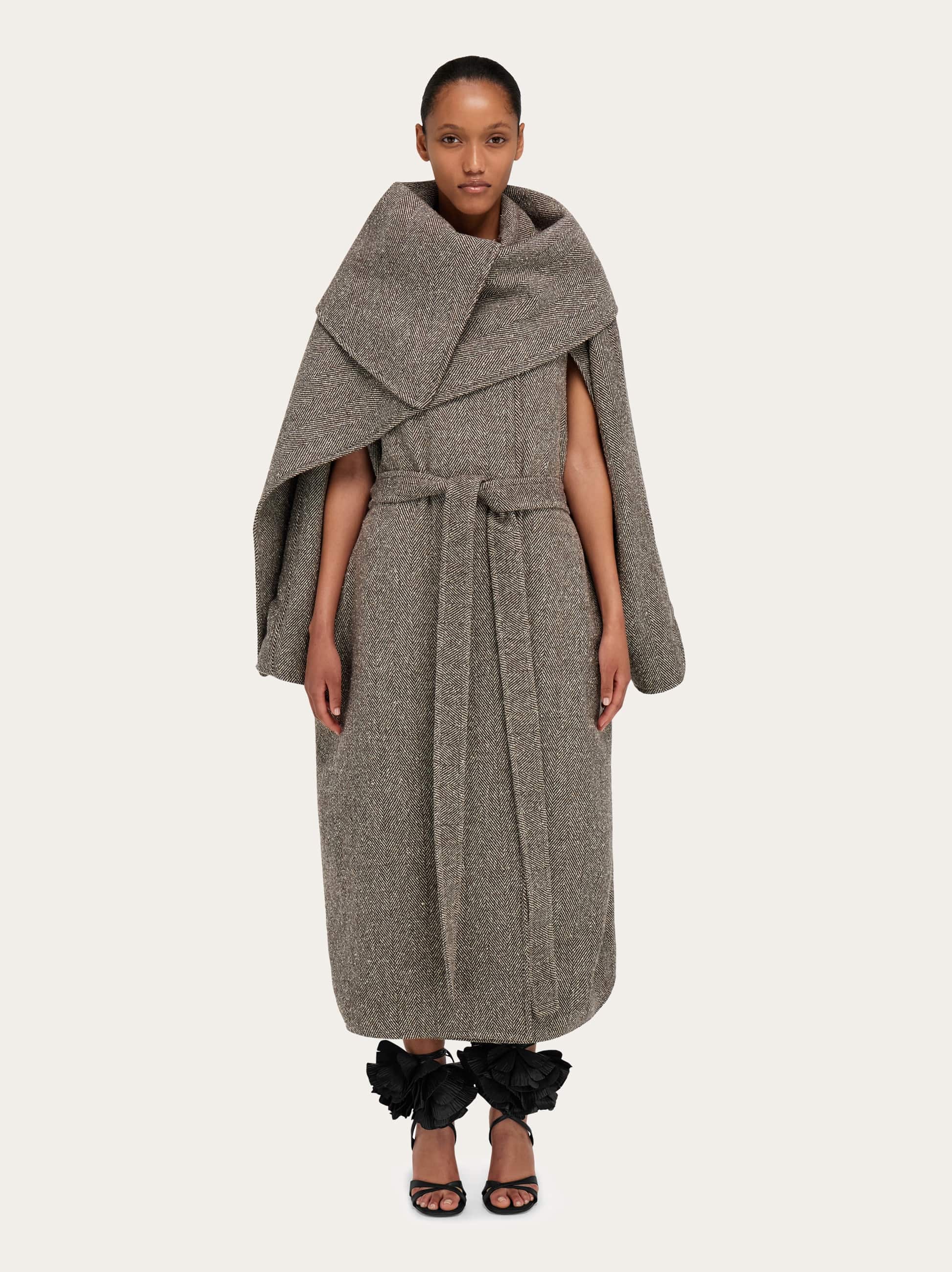 Ferragamo Oversize Asymmetrical Coat In Gray