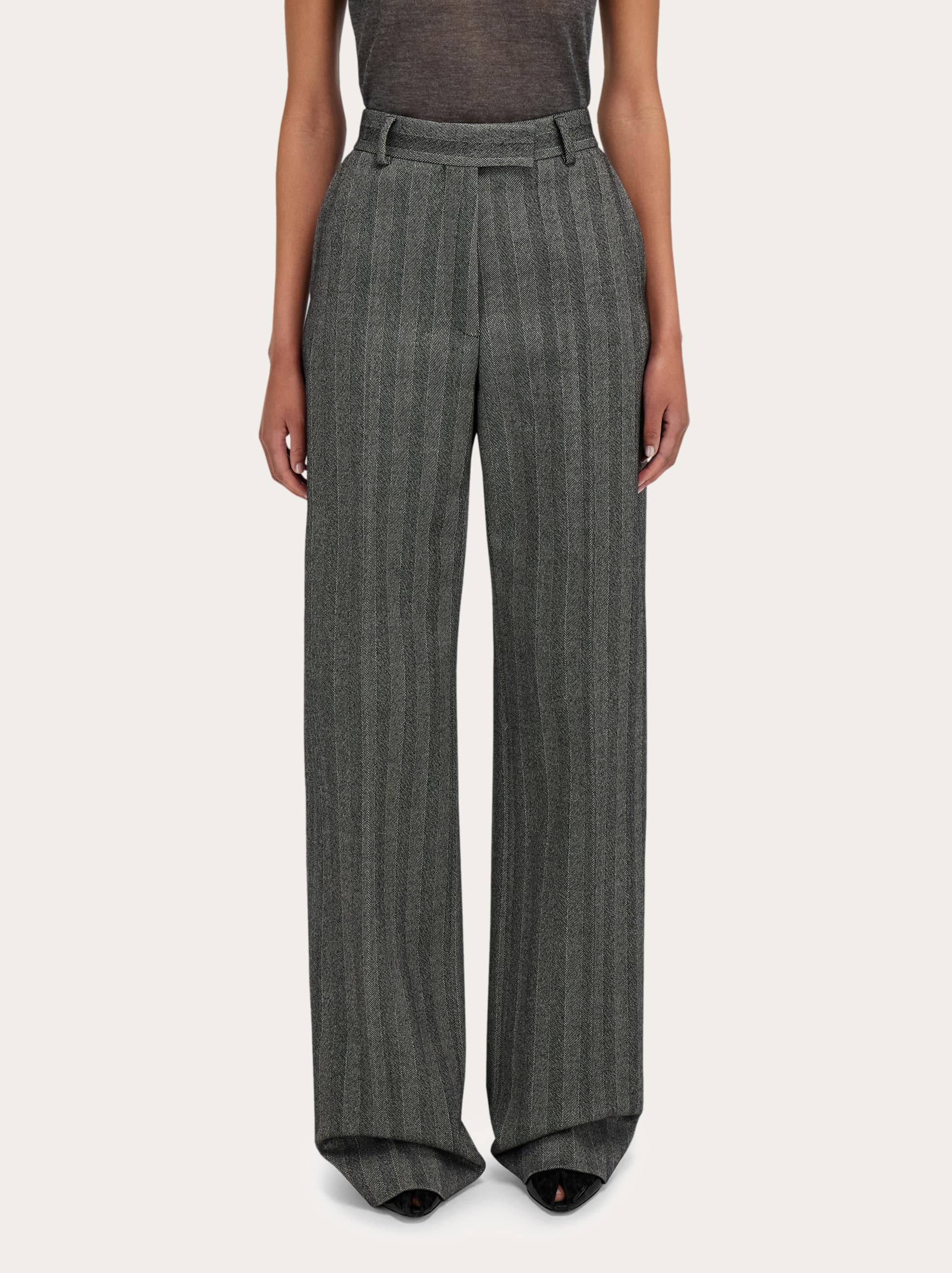 Ferragamo Tailored Trouser In Chevron In Gray