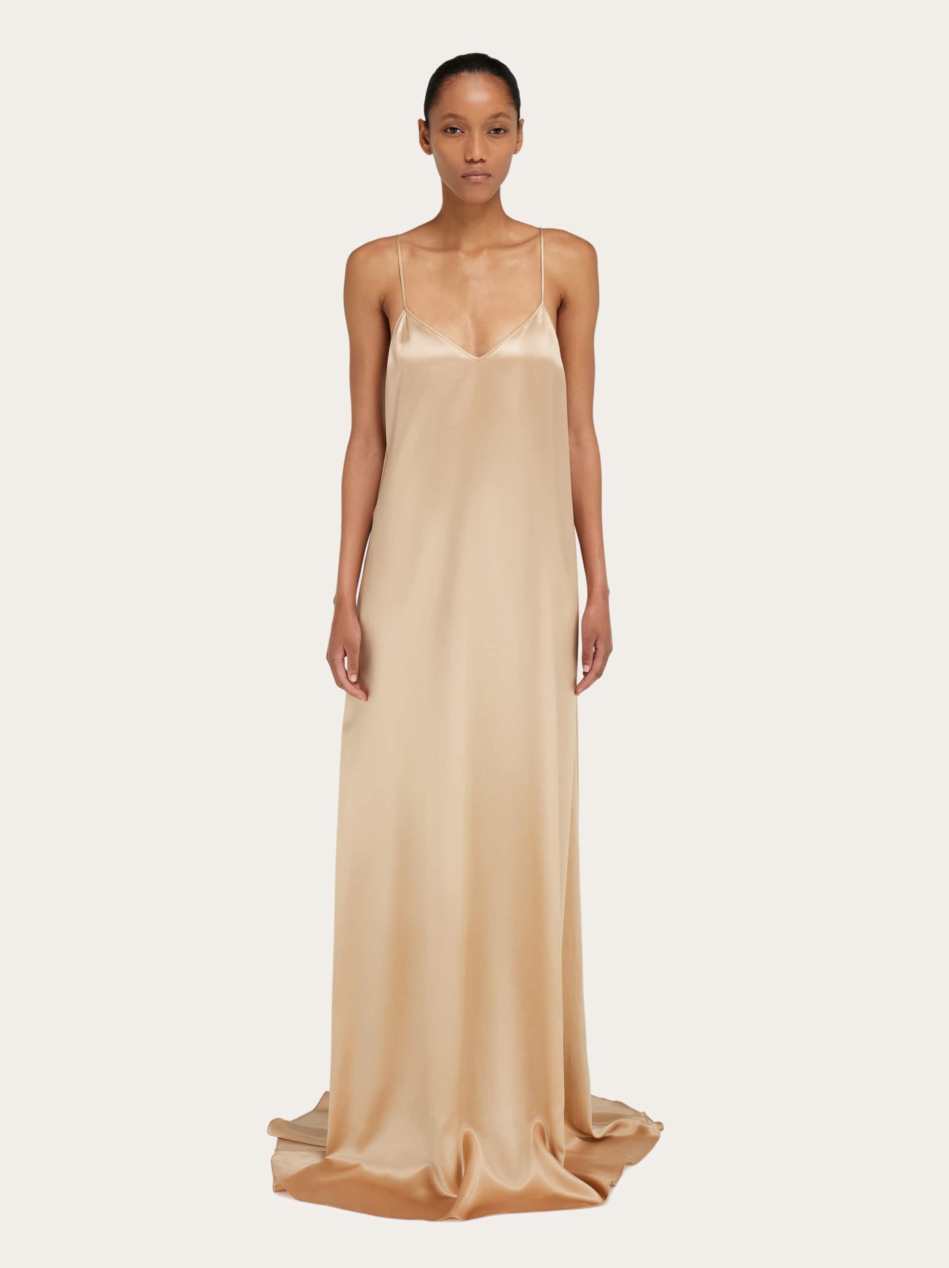  Ferragamo Damen Slip Dress Aus Satin Beige 