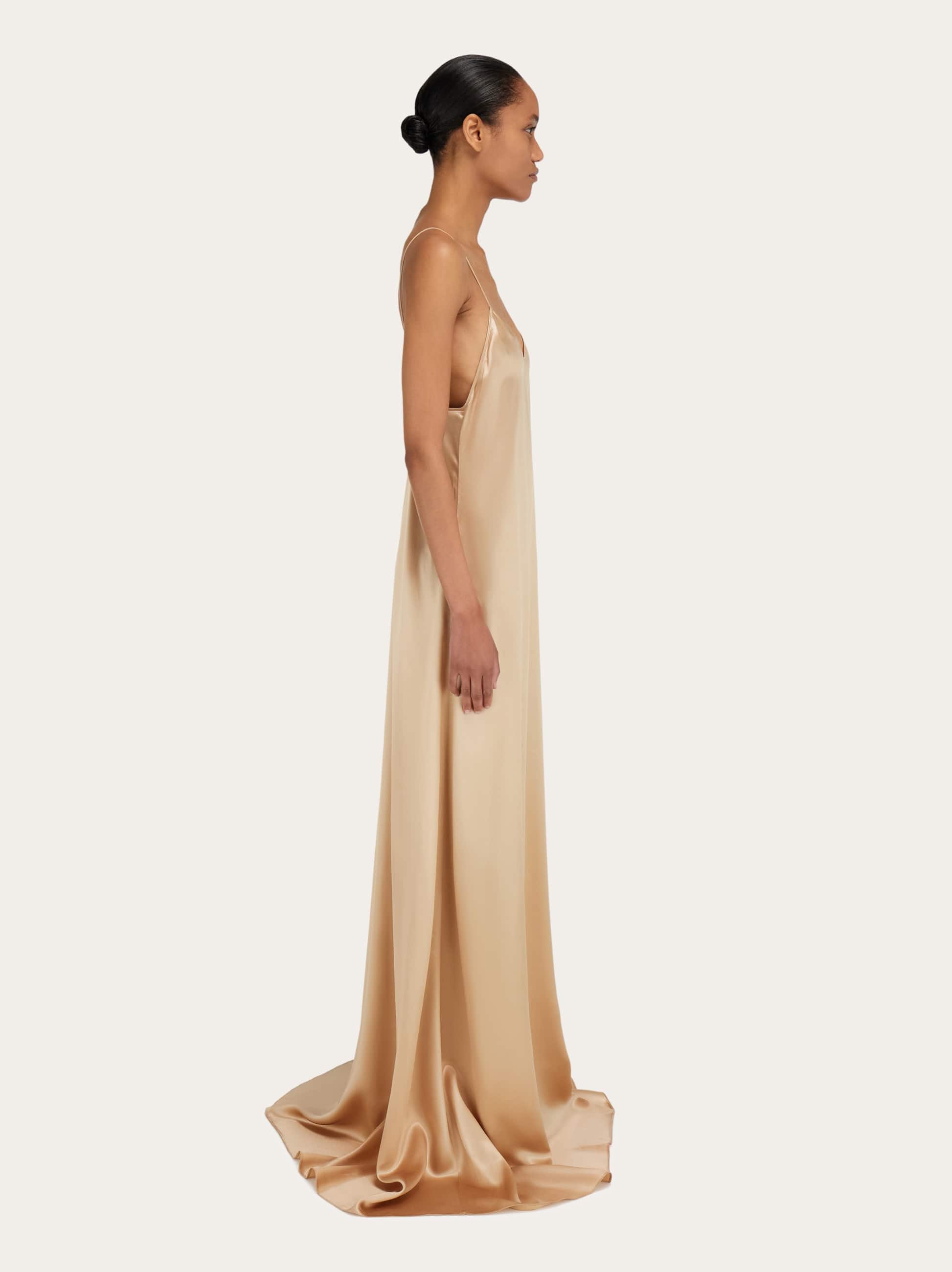  Ferragamo Damen Slip Dress Aus Satin Beige 