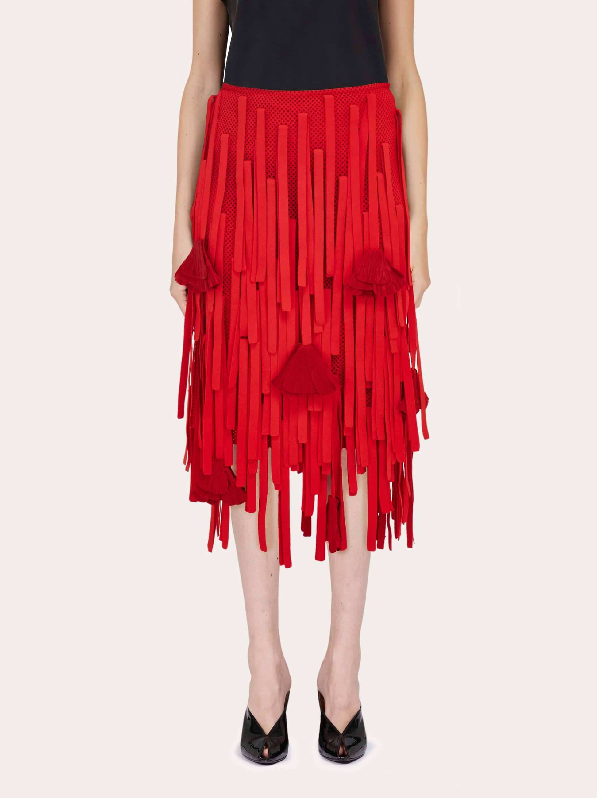 Ferragamo Mesh Skirt With Flower Detail In Red