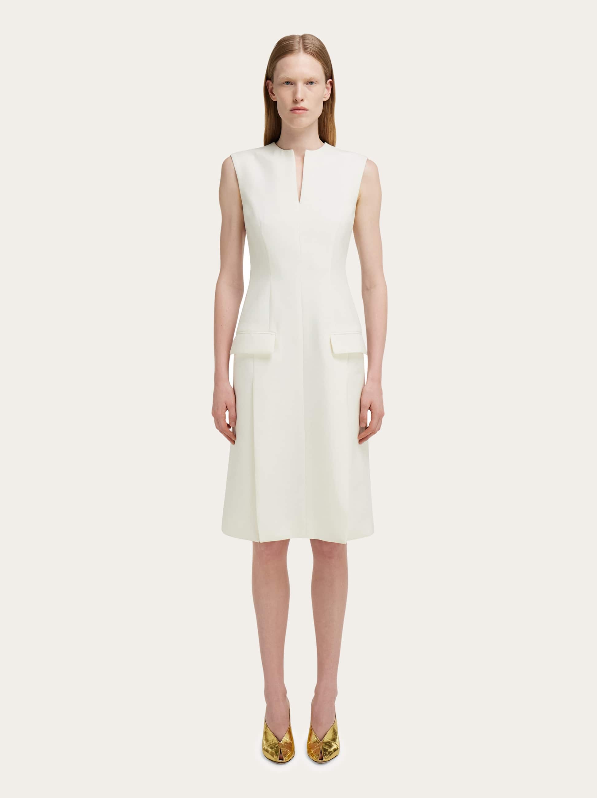 Ferragamo Sleeveless Tailored Dress In White