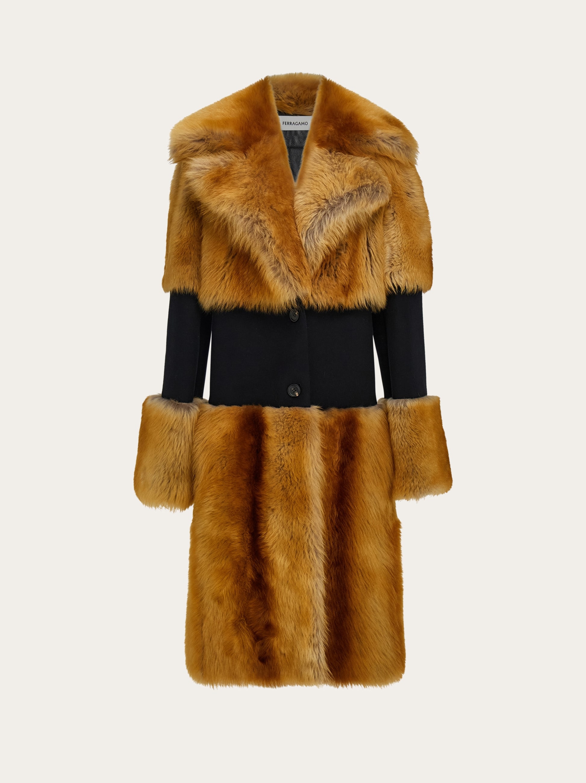 Ferragamo Donna Cappotto in shearling con intaglio Beige