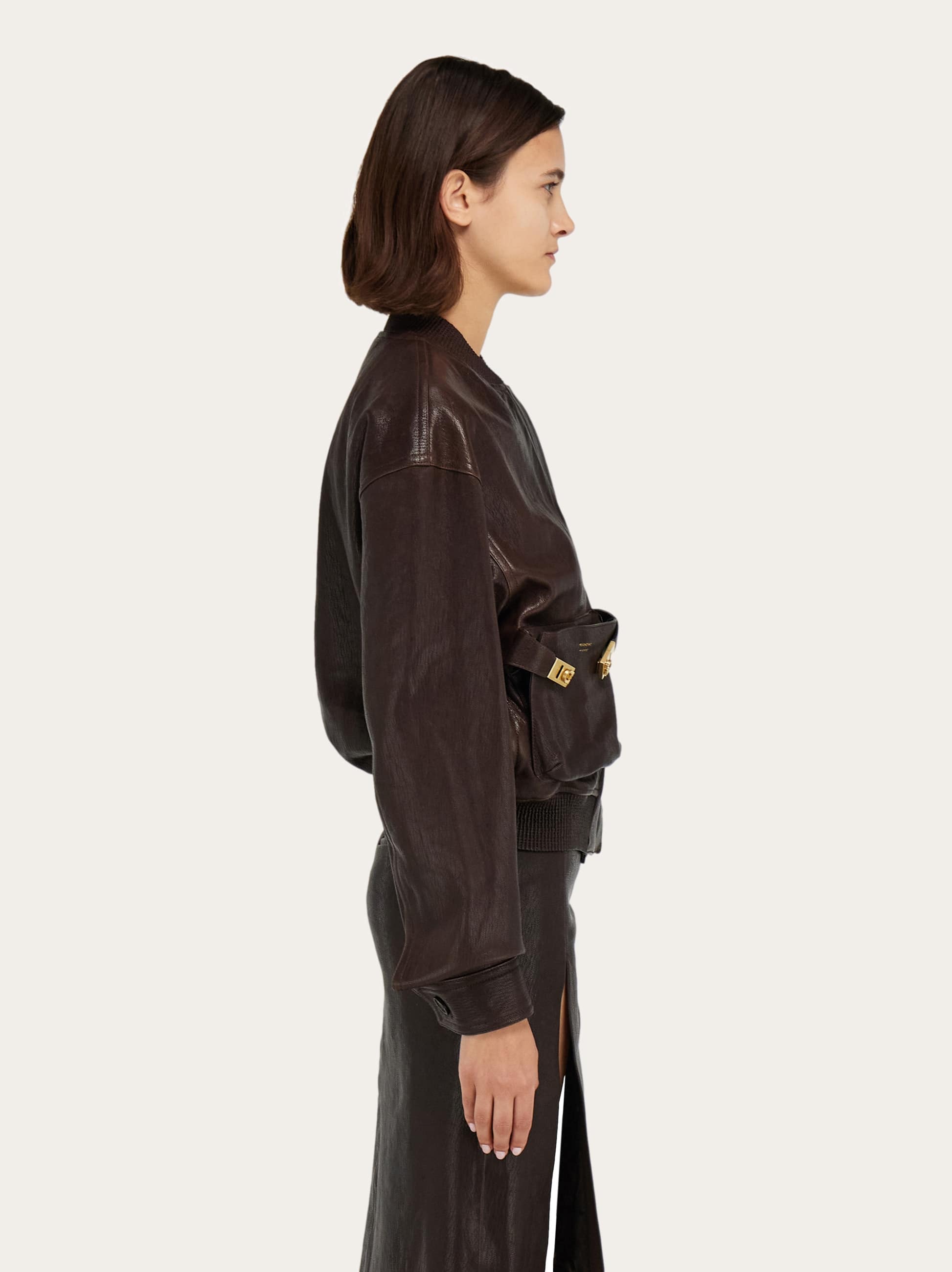 Ferragamo Damen Bomberjacke Aus Leder Braun 