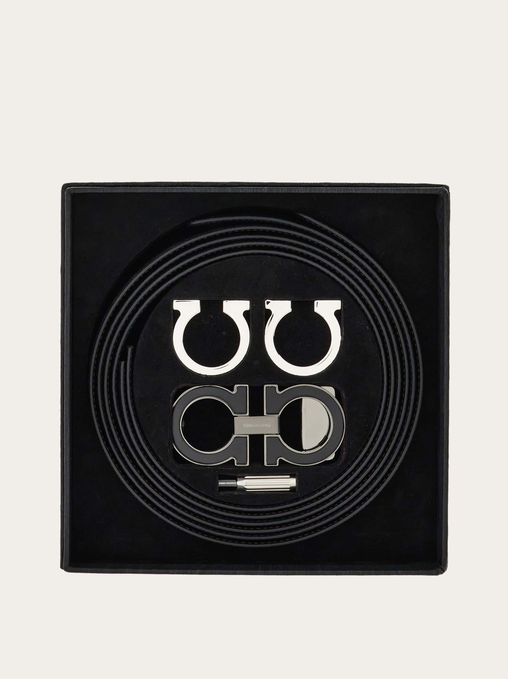 Ferragamo Uomo Cintura reversibile e regolabile Gancini con fibbia Switch Nero