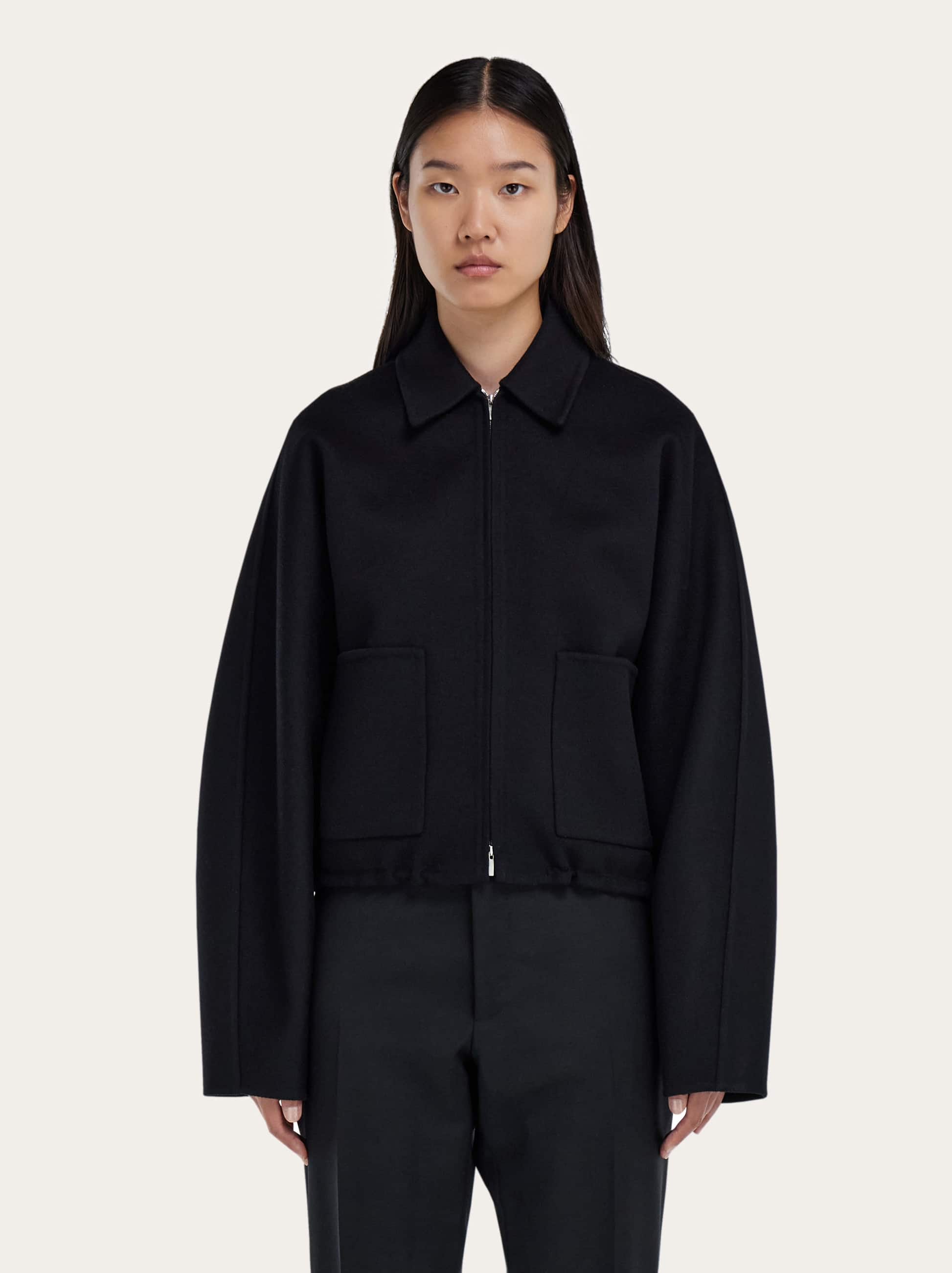  Ferragamo Women Cropped Bomber Black 
