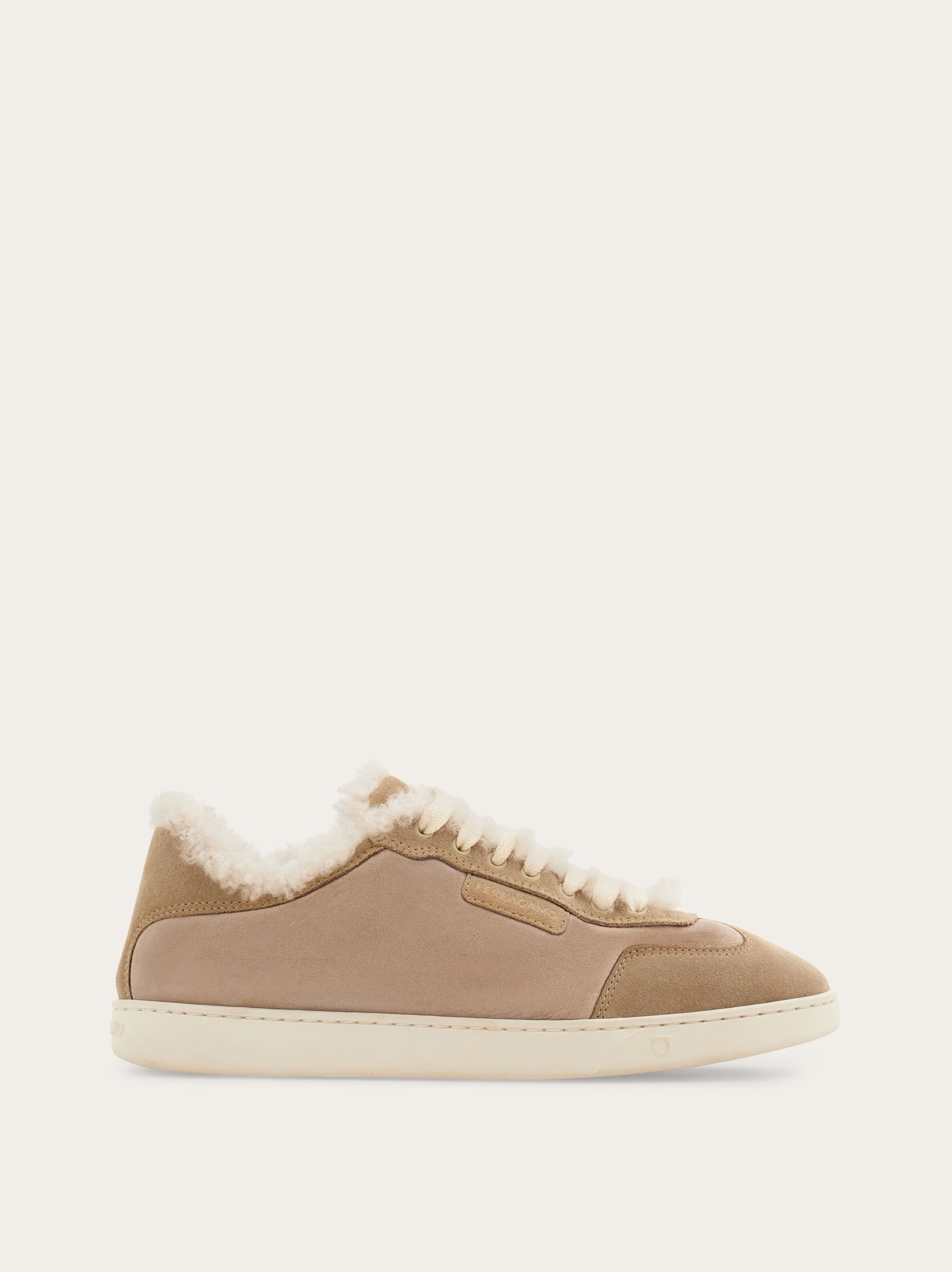Ferragamo Low Cut Sneaker With Shearling Detail In Nude