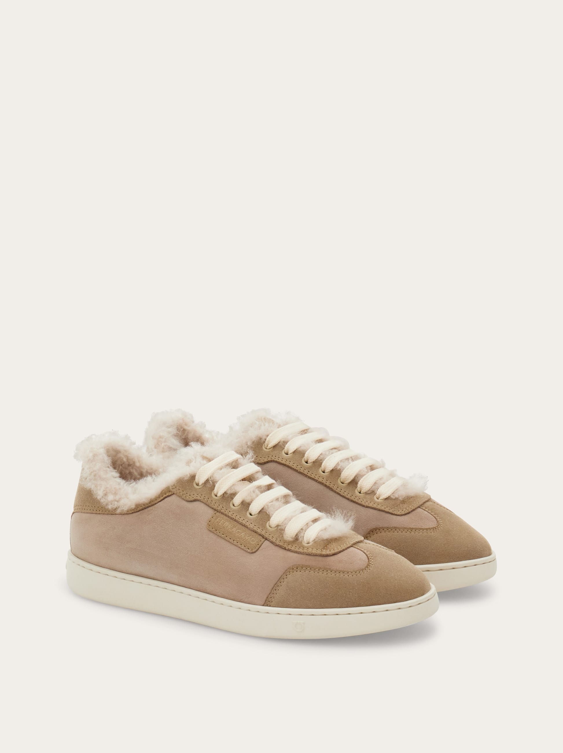 Ferragamo Low Cut Sneaker With Shearling Detail In Nude