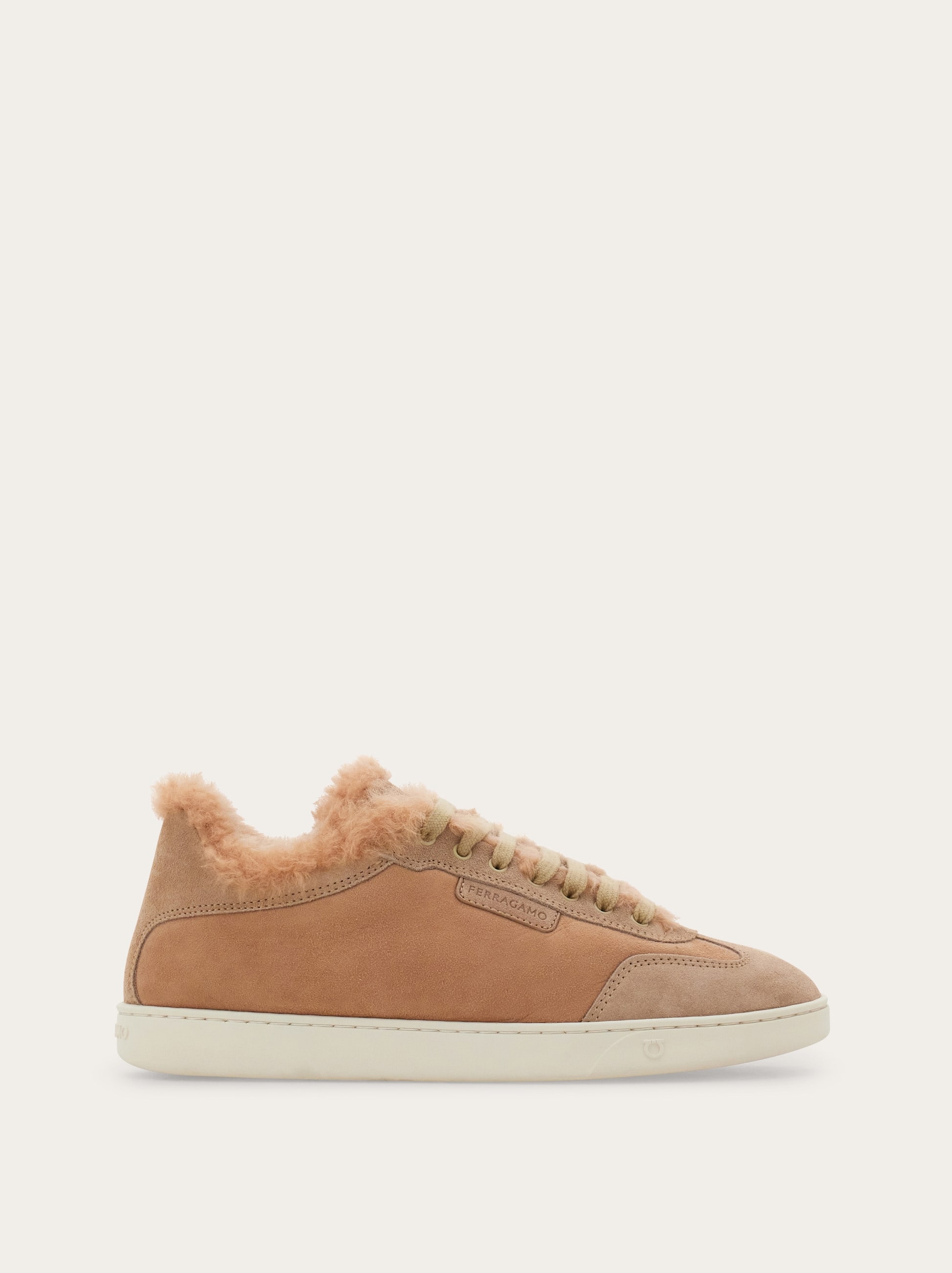Ferragamo Low Cut Sneaker With Shearling Detail In Animal Print