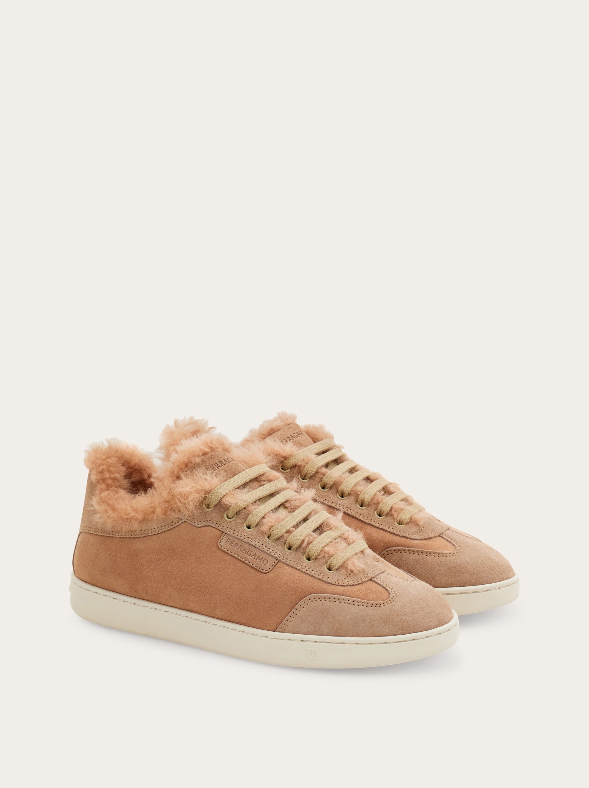 Ferragamo Low Cut Sneaker With Shearling Detail In Animal Print