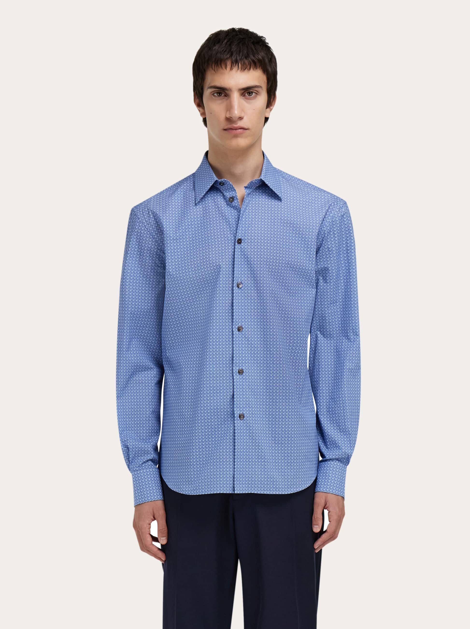 Ferragamo Monogram Print Shirt In Blue