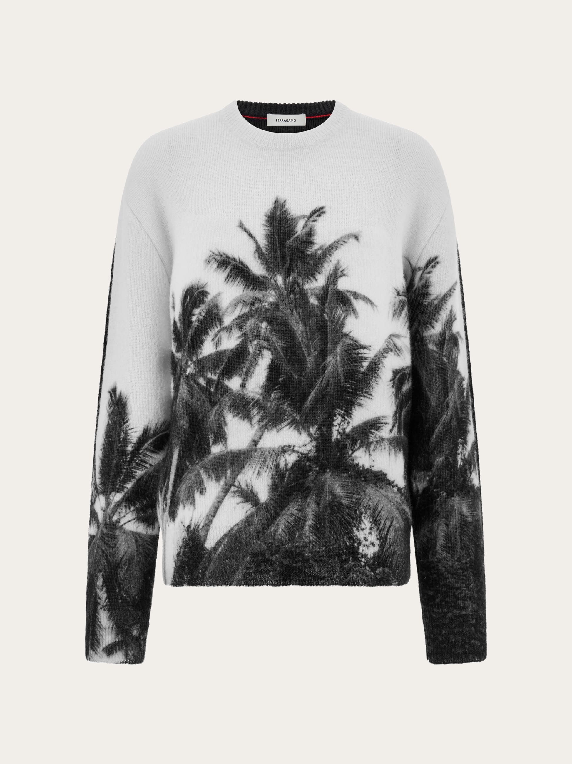 Ferragamo Crew Neck Sweater With Trinidad Print In White
