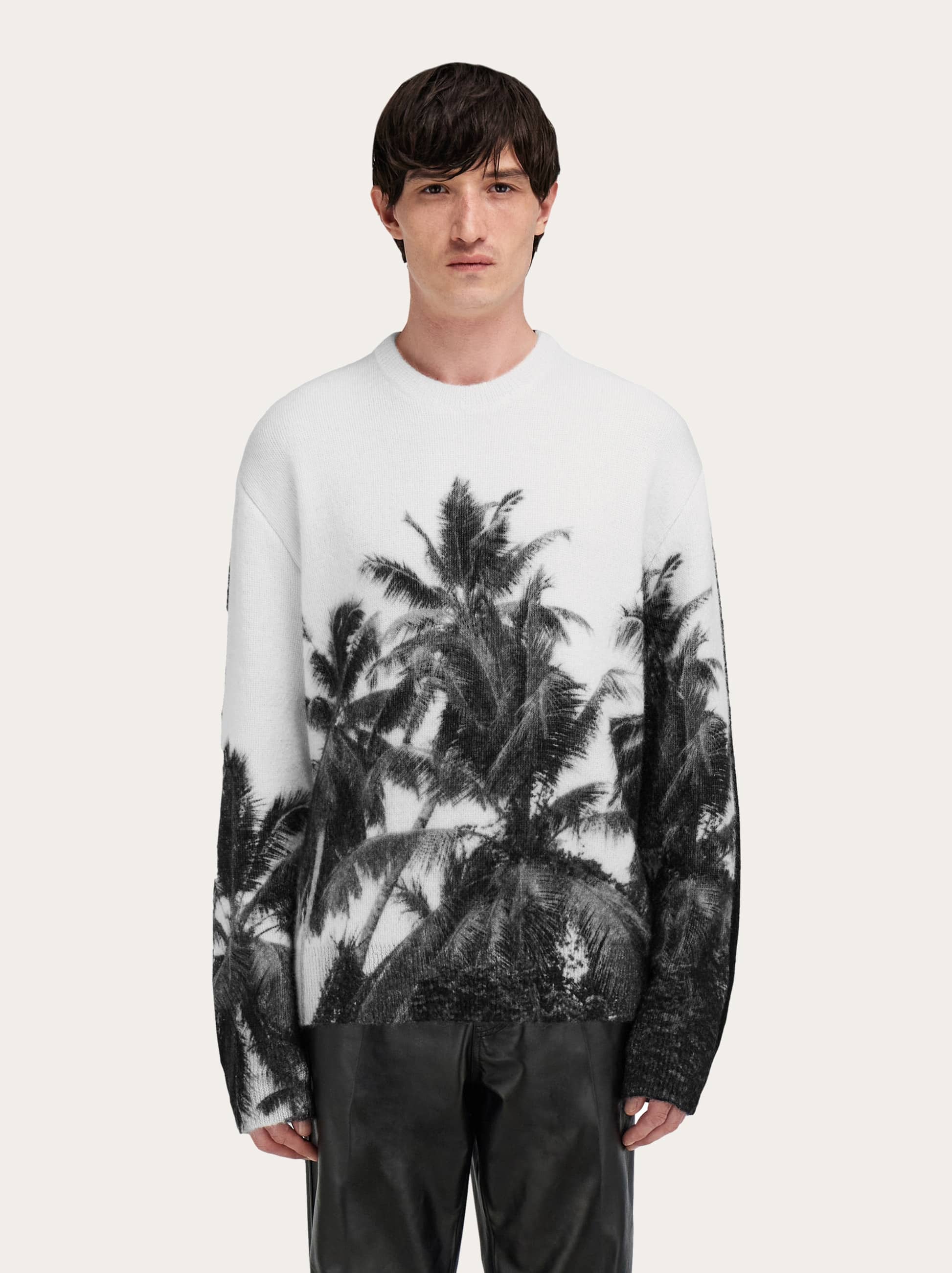 Ferragamo Crew Neck Sweater With Trinidad Print In White
